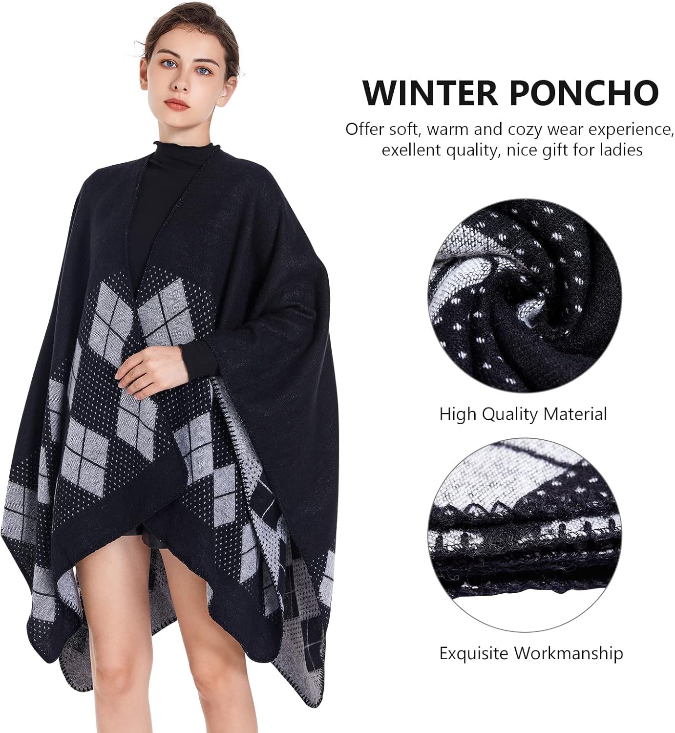Shawl Wraps for Women, Elegant Knitted Cape Open Front Poncho Scarf Blanket Cardigan Coat for Spring, Autumn, and Winter - Image 3