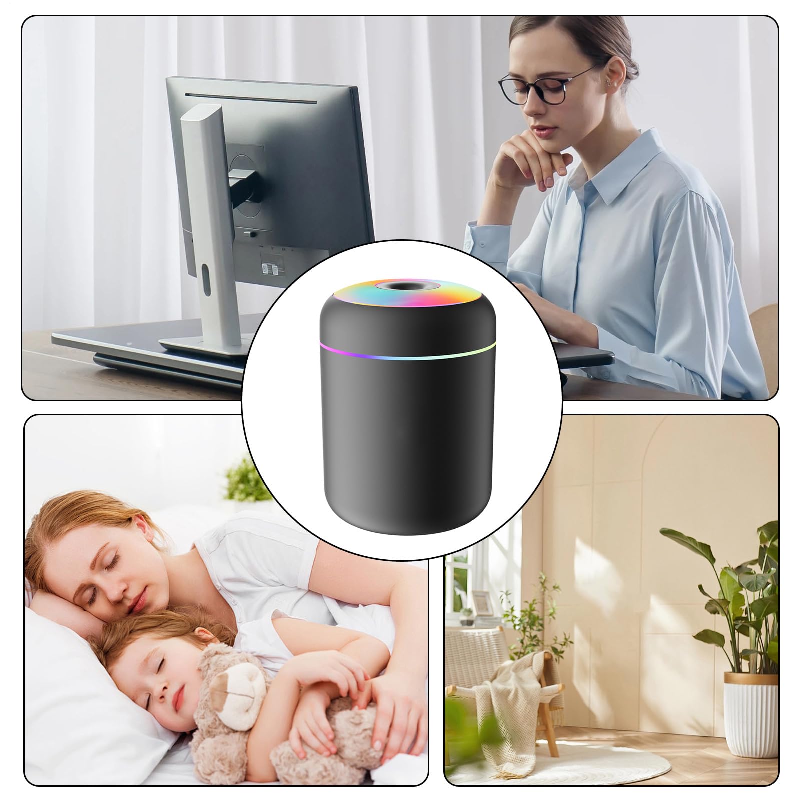 Humidificador para habitación de – Nebulizador alimentado por USB con luz, humidificador portátil | Humidificadores de 180 ml apto para ambientes grandes | Para salón, oficina, casa, sótano