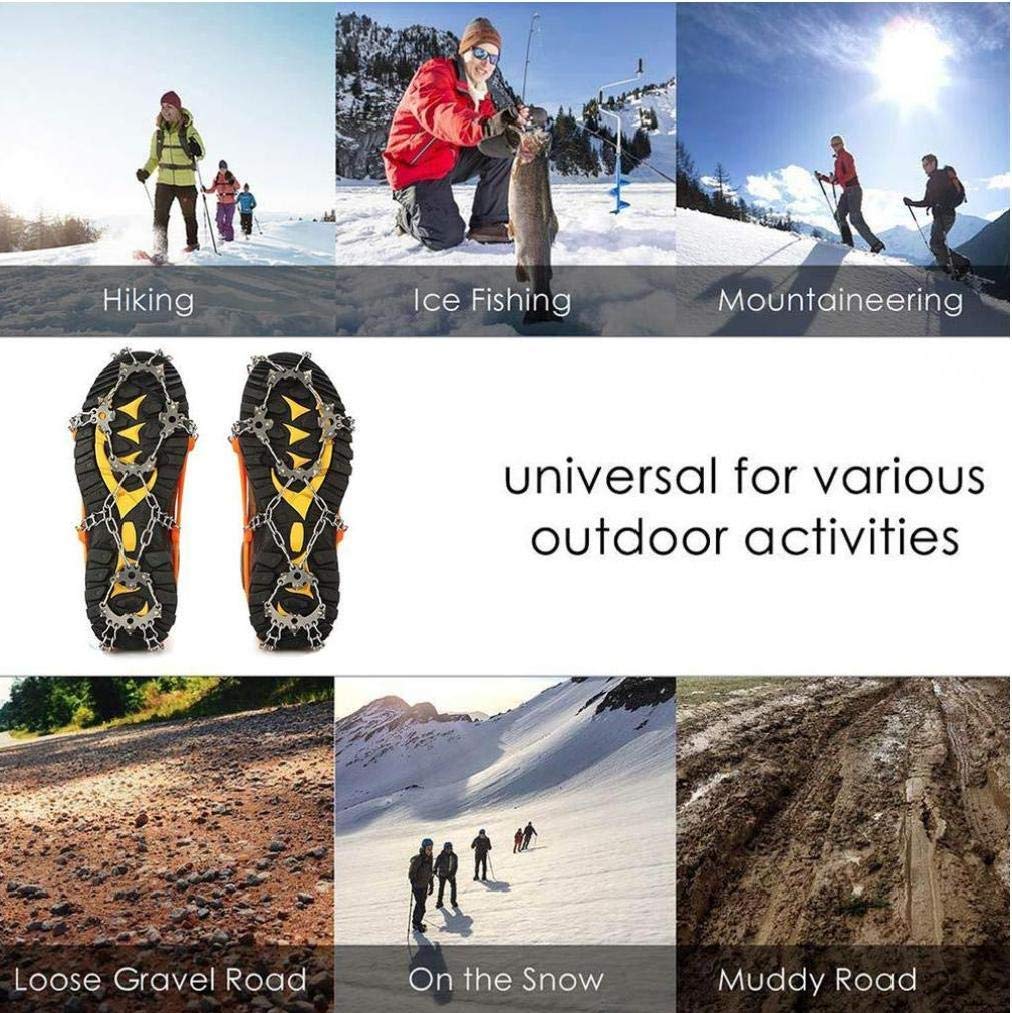 Ice Snow Grips, 19 Teeth Walk Traction Ice Cleat Spikes Edelstahlspikes und strapazierfähiges Silikon für Stiefel und Schuhe Skifahren im Freien Wandern Klettern Gehen Joggen