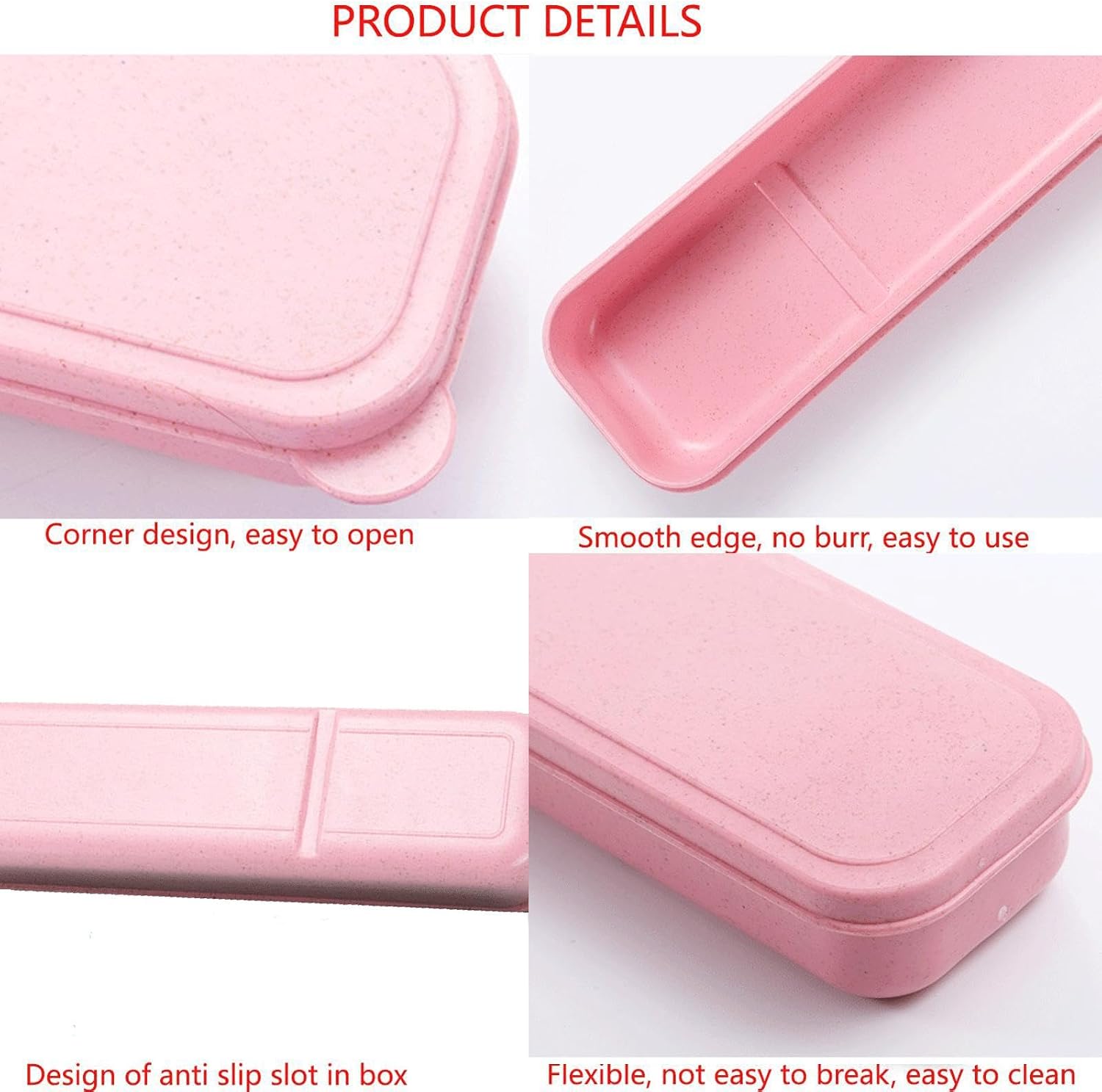 1Pcs Simple Utensil Holder with Lid, Reusable Utensils Wheat Straw Travel Cutlery Box，Portable Flatware Box Travel Tableware Storage Case, Simple Tableware Storage Box Case for Cutlery Kit (Pink) image 3