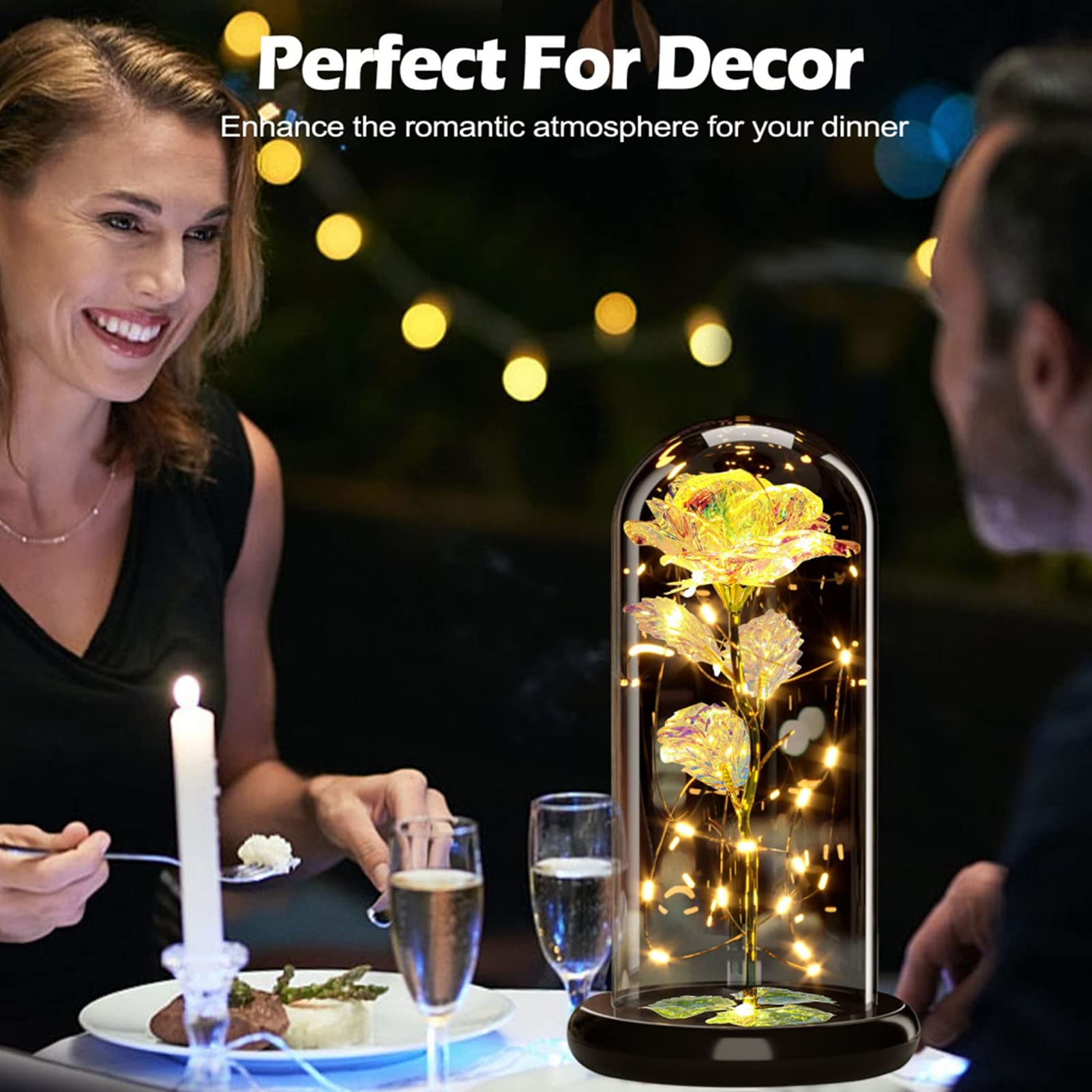 Rose Éternelle Sous Cloche Avec LED - Cadeau Romantique Pour Femme, Maman, Fête Des Mères