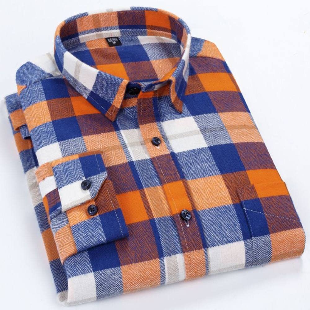 Camicia In Cotone A Maniche Lunghe Da Uomo,Camicia Casual Da Uomo A Manica Lunga, Camicia Da Uomo In Flanella Scozzese Casual A Maniche Lunghe Con Taschino Sul Petto Camicia In Cotone Caldo Camicia