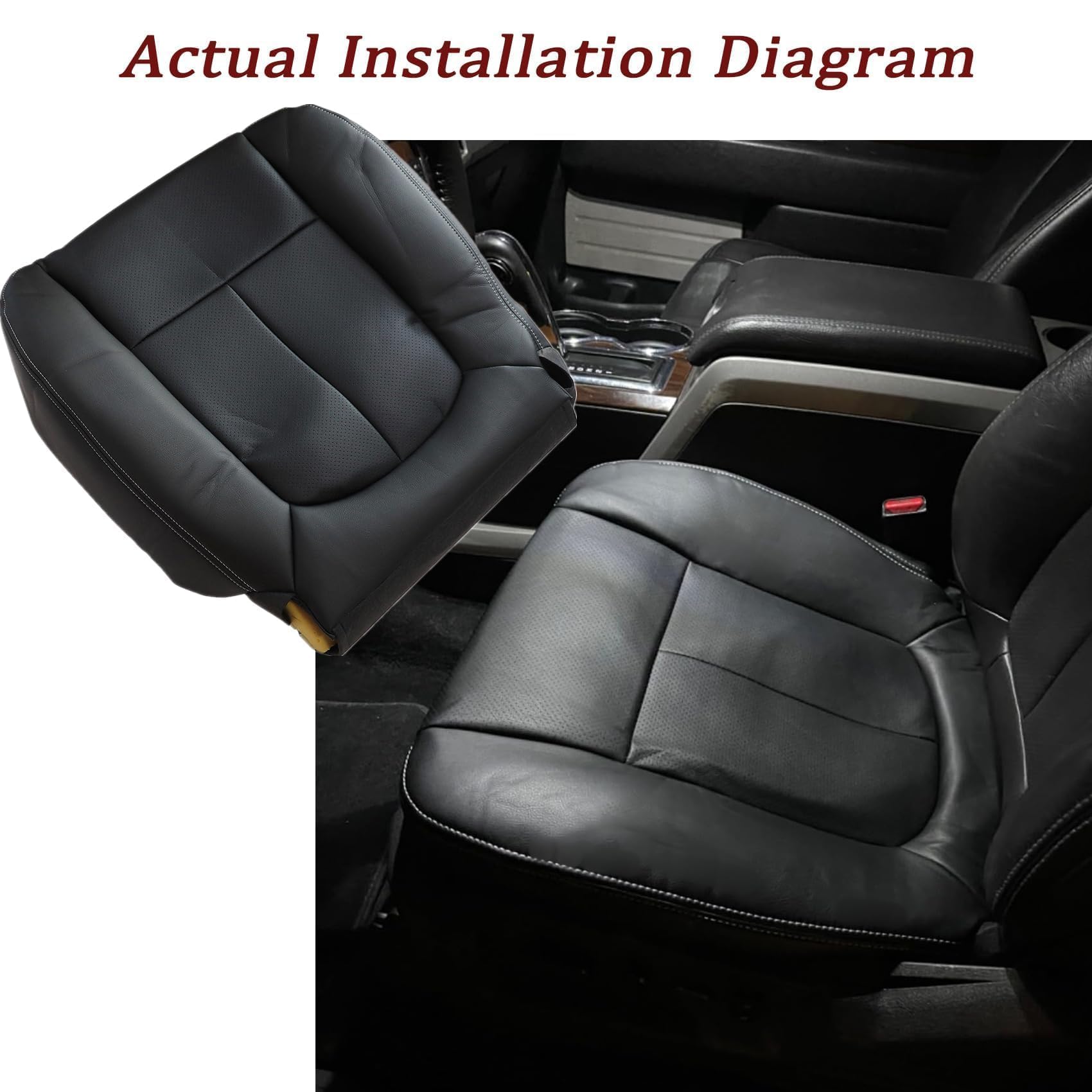 Priprilod Perforated Leather Black Driver Side Bottom Replacement Seat Cover Compatible with Ford F150 Lariat 2009 2010 2011 2012 2013 2014