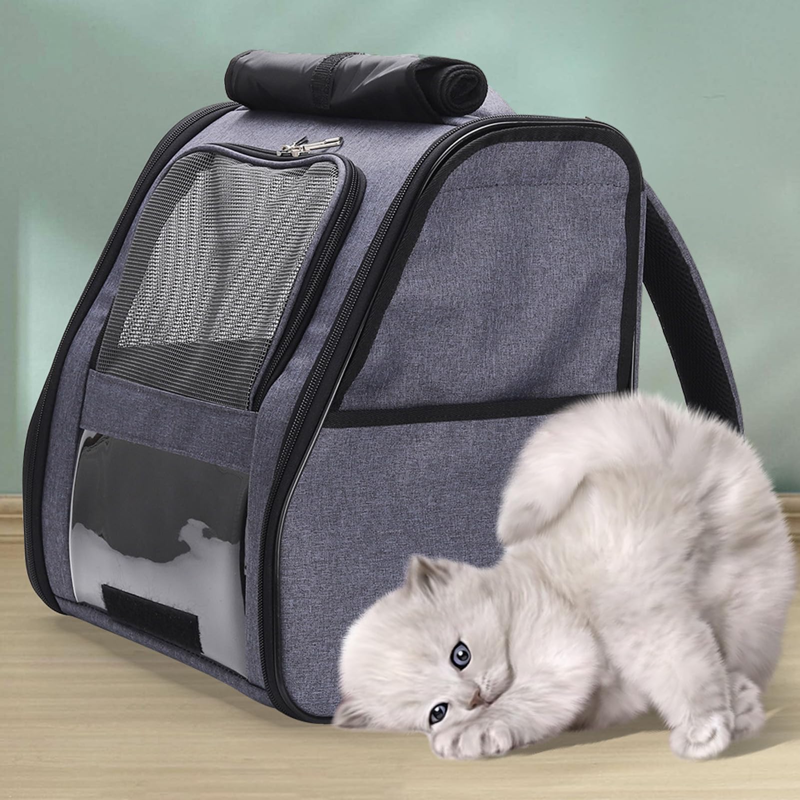Zaino per Gatti Trasportino per Zaino per Animali di Grandi Dimensioni, Zaino per Animali Domestici Borsa per Animali in Poliestere di Grande Capacità Previene Lo Stress(Large-Blu scuro)