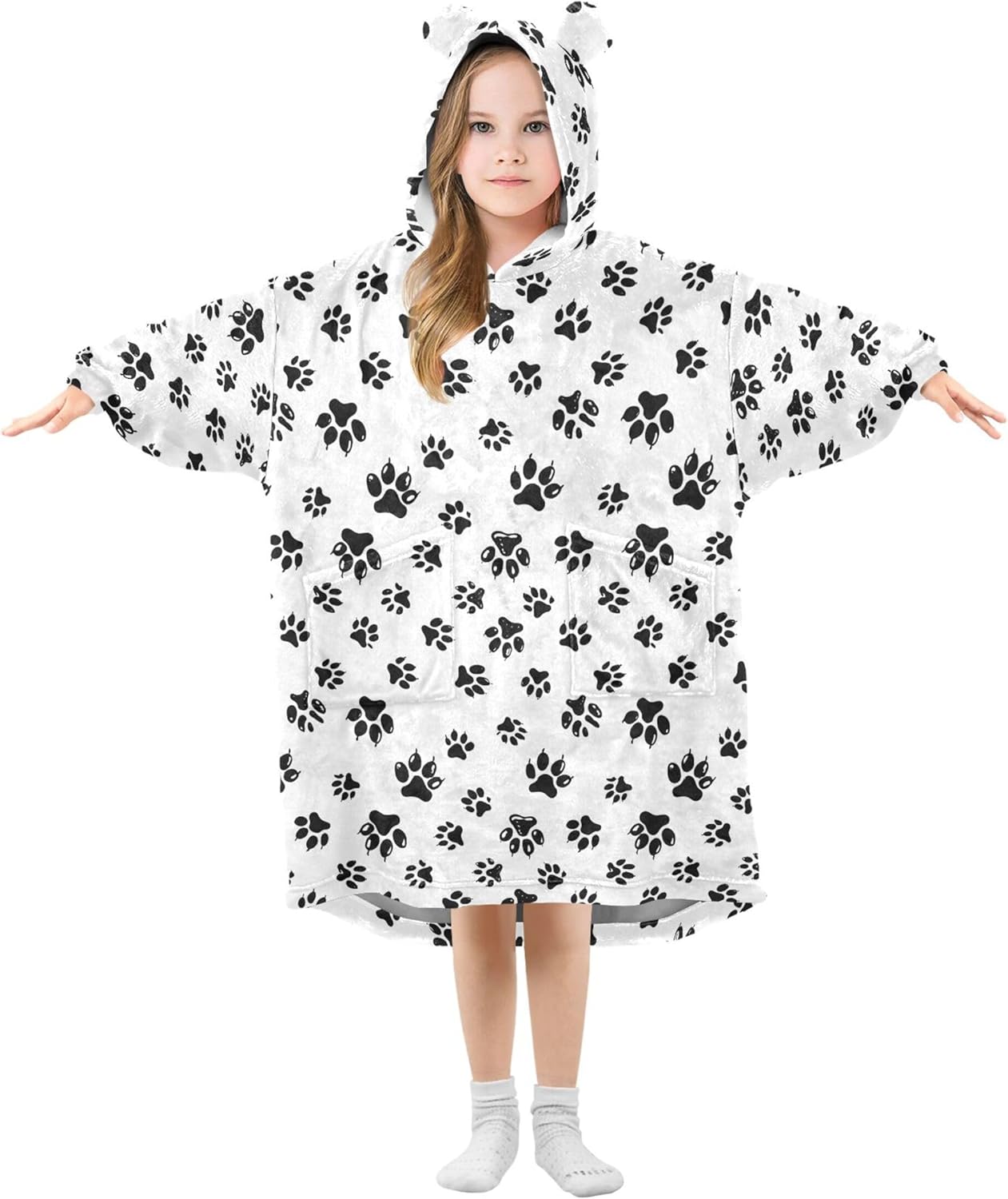 Dog Cat Claws Paw Print Kids Wearable Blanket Hoodie with Pocket and Sleeves for Toddlers, Cute Hoodies Girls Boys