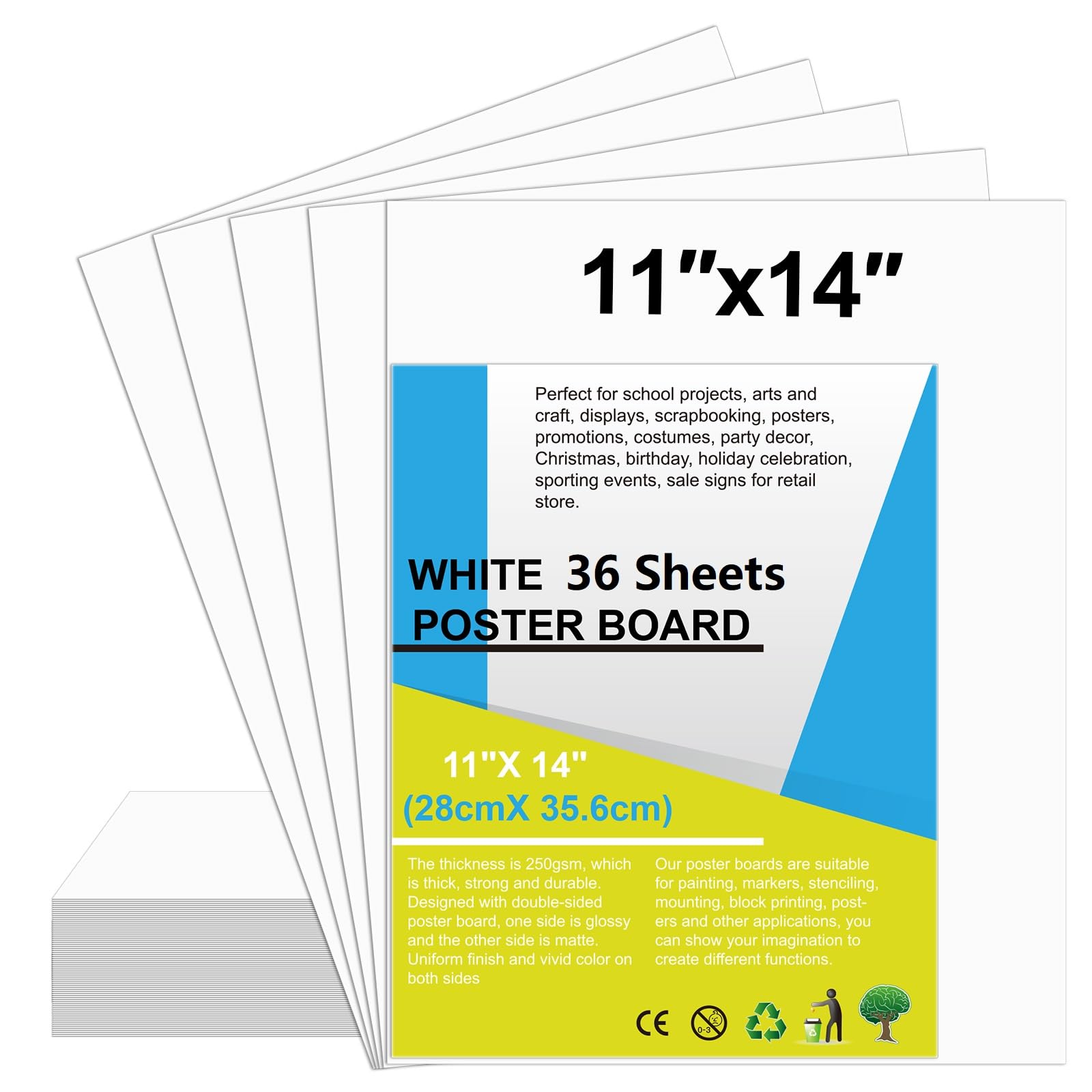 36 Pcs White Poster Board Paper 11x 14 Bulk, ROOKEA Vision Boards Blank Poster Paper for School Arts and Crafts, Classroom Projects, Presentations, Drawing, Scrapbooking, Graphic Displays