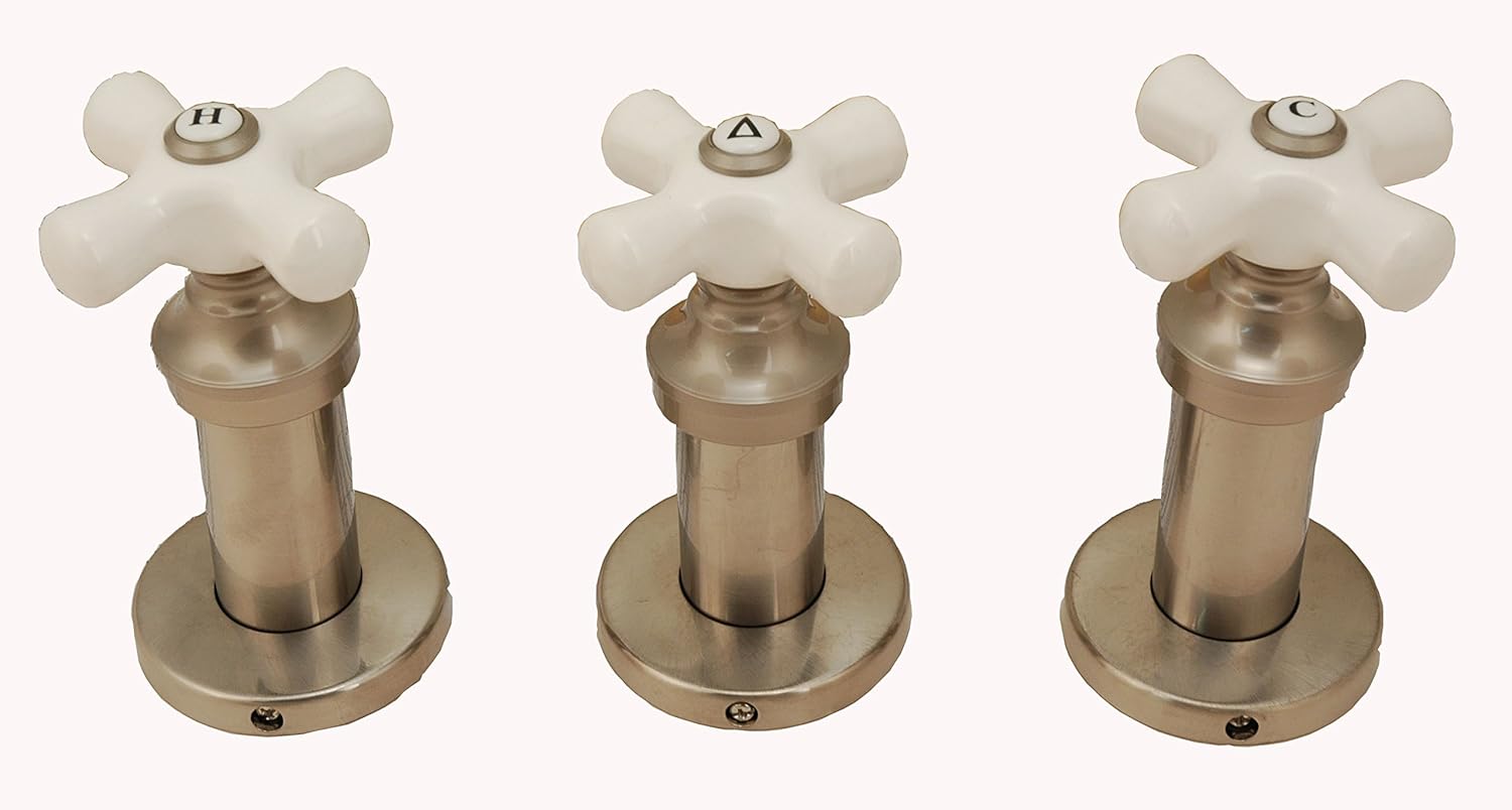 Shower Trim Kit Fits Price Pfister Crown Imperial Shower Faucet, with Porcelain Handles, Satin Nickel Finish -By Plumb USA