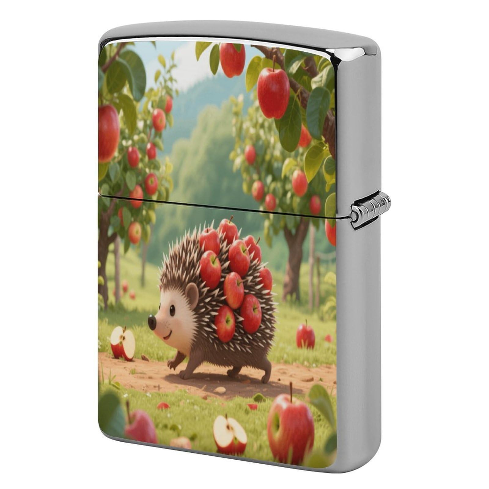 Fekiloot Style Hedgehog Collecting Apples Lighter Case Cover Metal Lighter Case