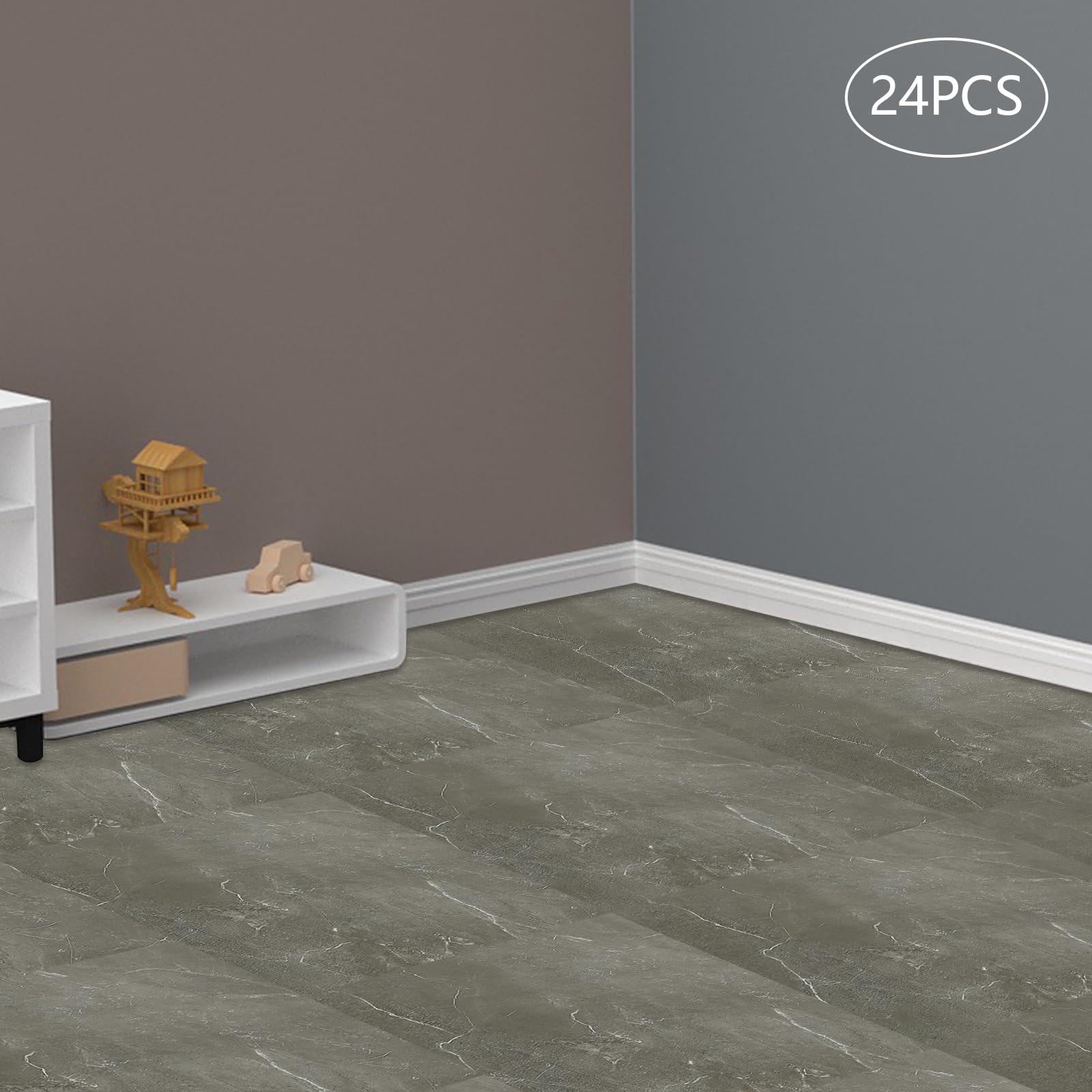 24 baldosas de PVC para suelo de suelo autoadhesivas, de piedra, vetas de vinilo, efecto hormigón, 60 cm x 30 cm x 1,3 mm, para salón, cocina, balcón, puerta de entrada, trastero, gris