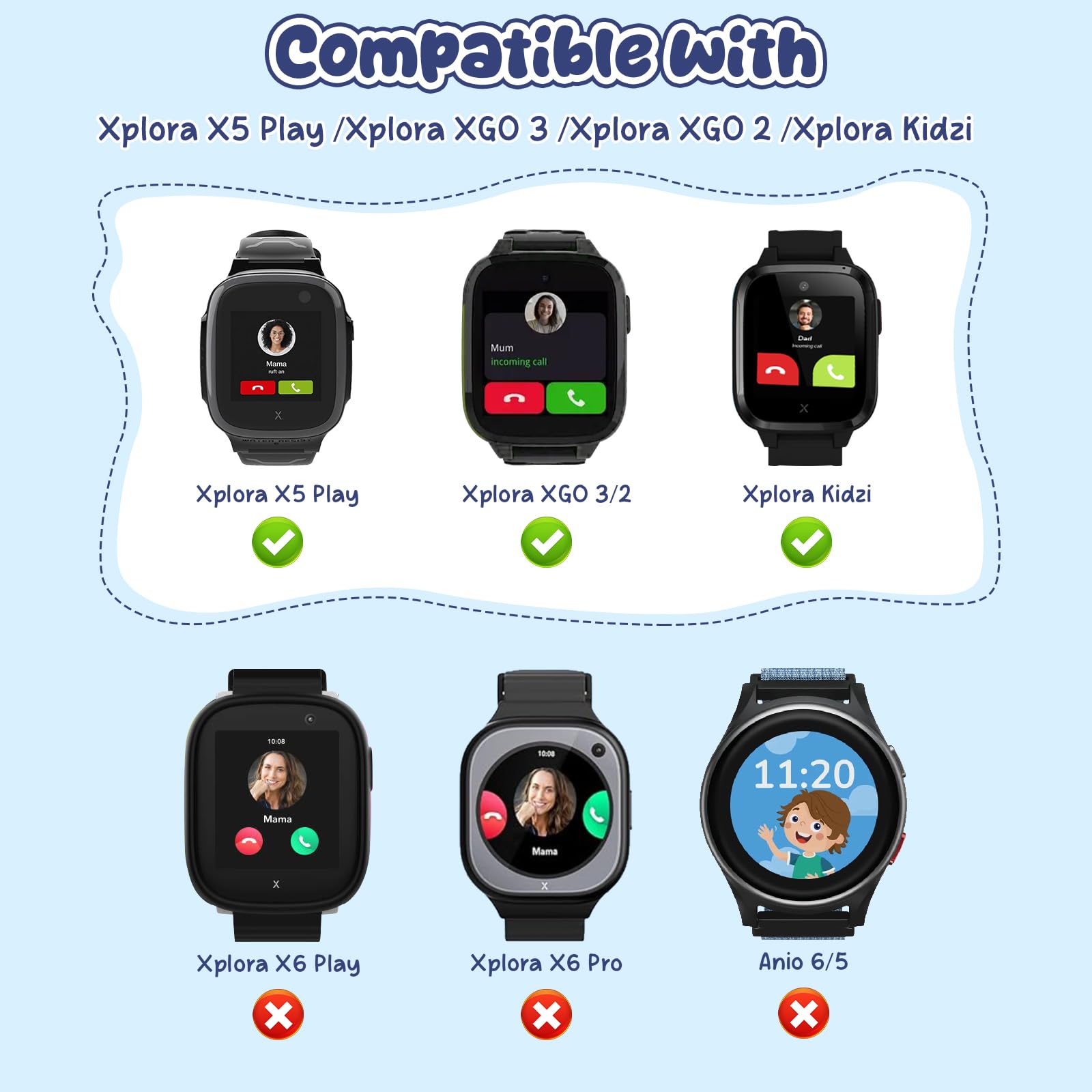 16mm Pulsera de Nylon Tejido Magnético Compatible con Xplora X5 Play/Kidzi/XGO 2/XGO 3, Adorno para Reloj Inteligente Infantil Impermeable Cómoda Ajustable Correa de Repuesto para Niñas Niños
