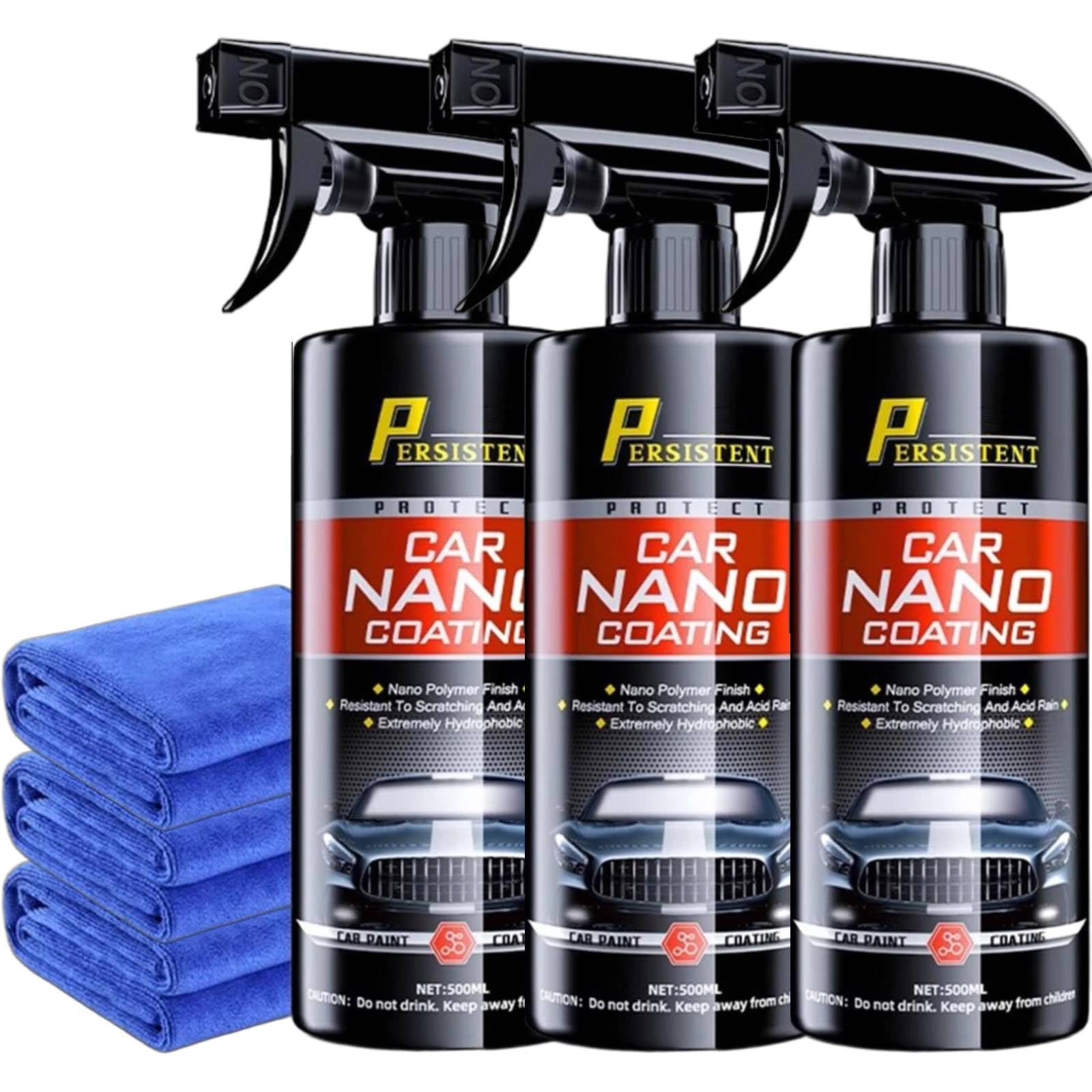 Quick Effect Coating Agent, Nano Quick Coat Restore, Nano Spray Auto, Autoscheiben Versiegelung mit Mikrofasertuch, 3 in 1 Hochschutz-Auto-Beschichtungsspray für Glanz und Schutz (3PC)