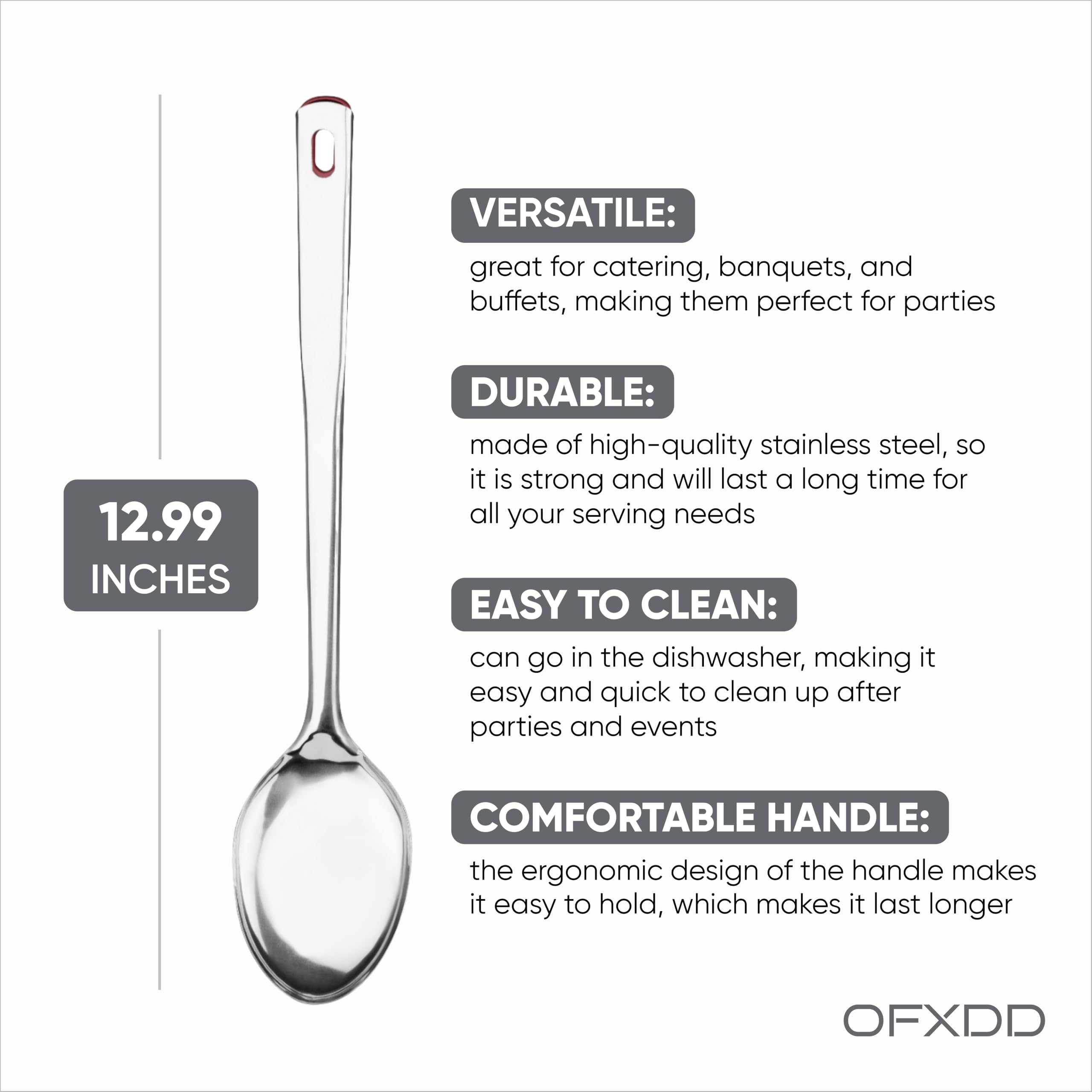Cuchara para servir buffet, paquete de 6, cucharadas de acero inoxidable, cuchara de cocina de metal con mango largo