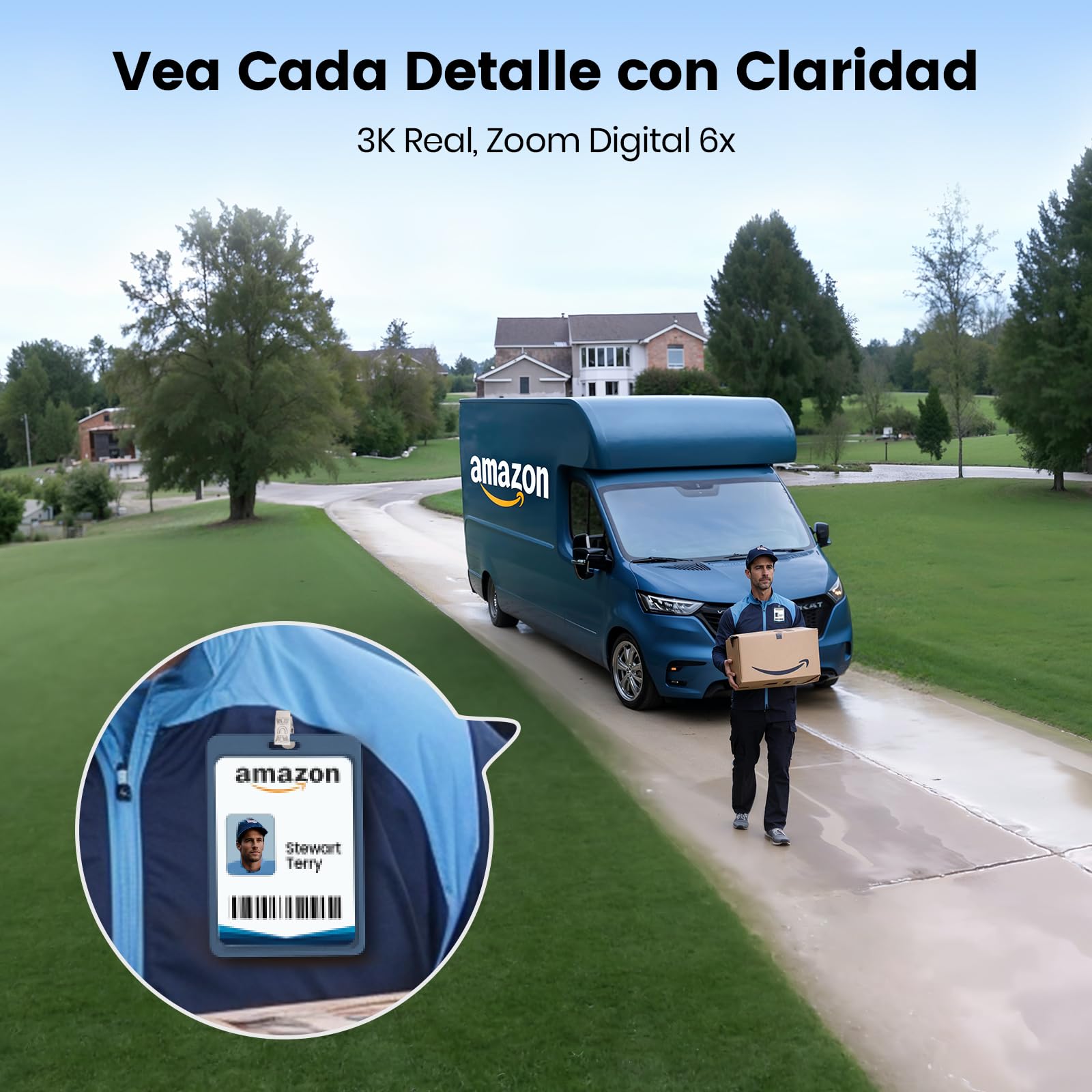 aosu 3K 5MP Cámara Vigilancia Exterior WiFi Inalámbrico, 360° PTZ, Panel Solar de Alta Capacidad, Detección AI de Personas, Mascotas, Vehículos, Visión Nocturna en Color, Luz Alarma, 400lm Foco, 2Pz