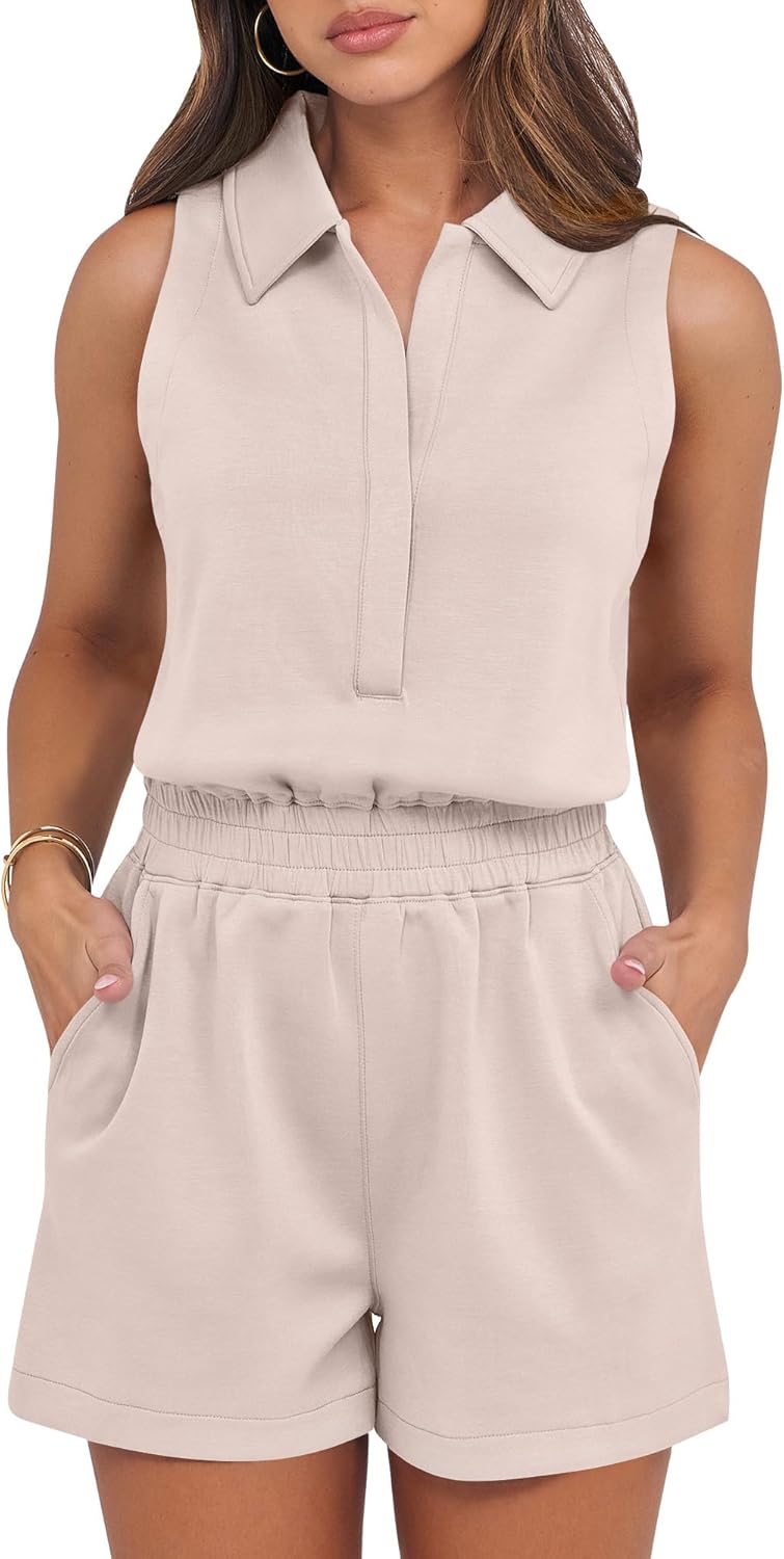 ANRABESS Romper for Womens 2026 Summer Dressy Casual Sleeveless V Neck One Piece Short Jumpsuit Lounge Travel Outfits Clothes