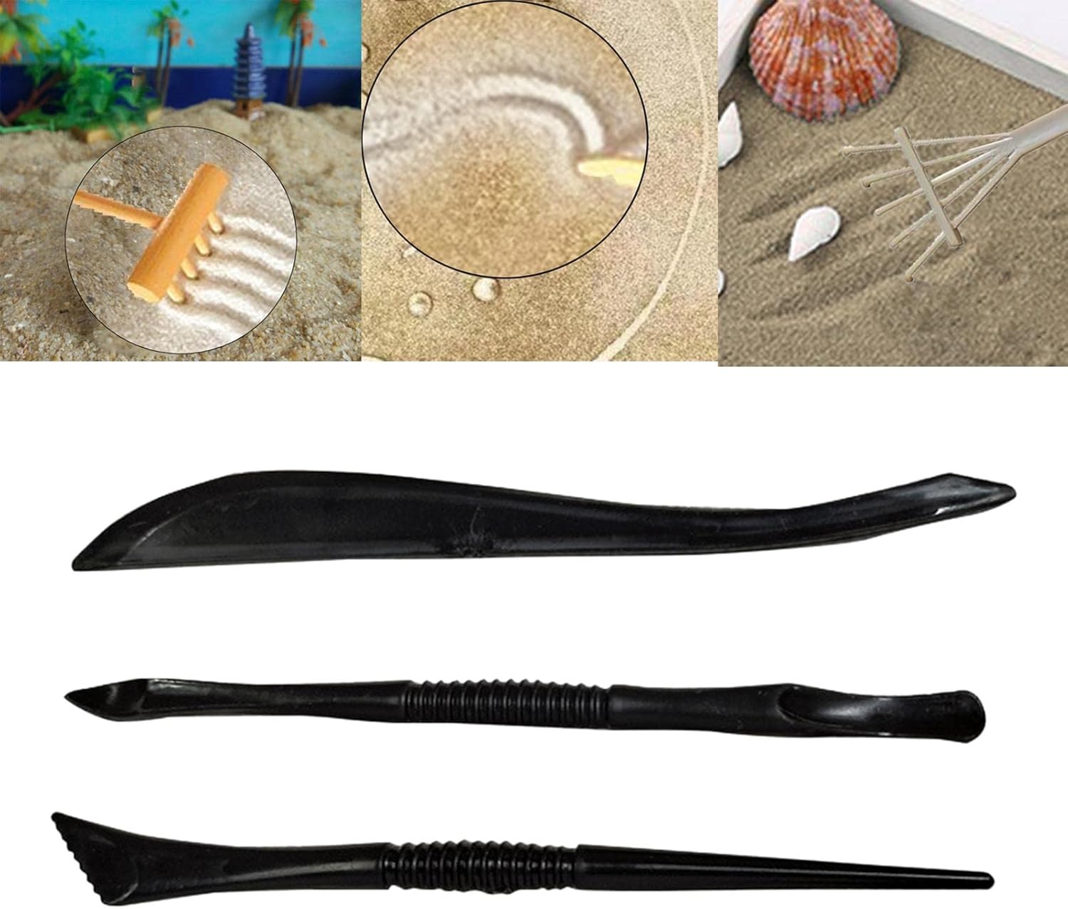 Portable Rake Garden Sand Feng Shui Gift Toy Flowing Sand Painting Unique Tabletop Sand Garden Tool, Black 1