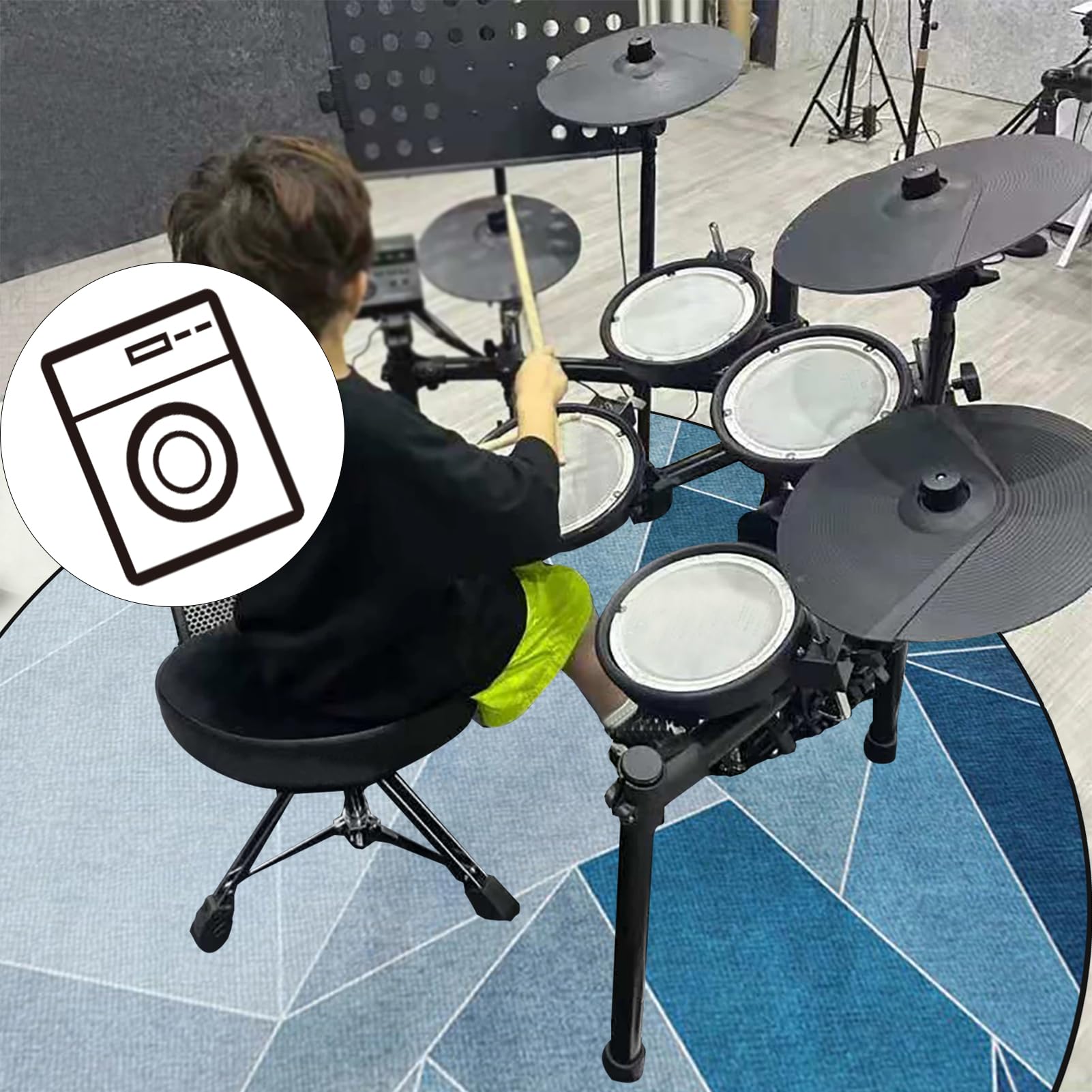 Dywan perkusyjny, izolacja akustyczna, profesjonalny okrągły elektroniczny zestaw perkusyjny jazzowej, do bębna basowego, werbla, perkusji i innych instrumentów, 130 cm