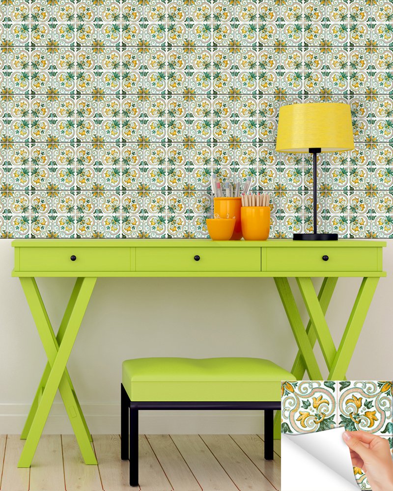 Backsplash Peel and Stick Tile Stickers 24 PC Set Authentic Tile Decals Bathroom & Kitchen Vinyl Wall Decals Easy to Apply Just Peel & Stick Home Decor (4x4 Inch, Green H26)