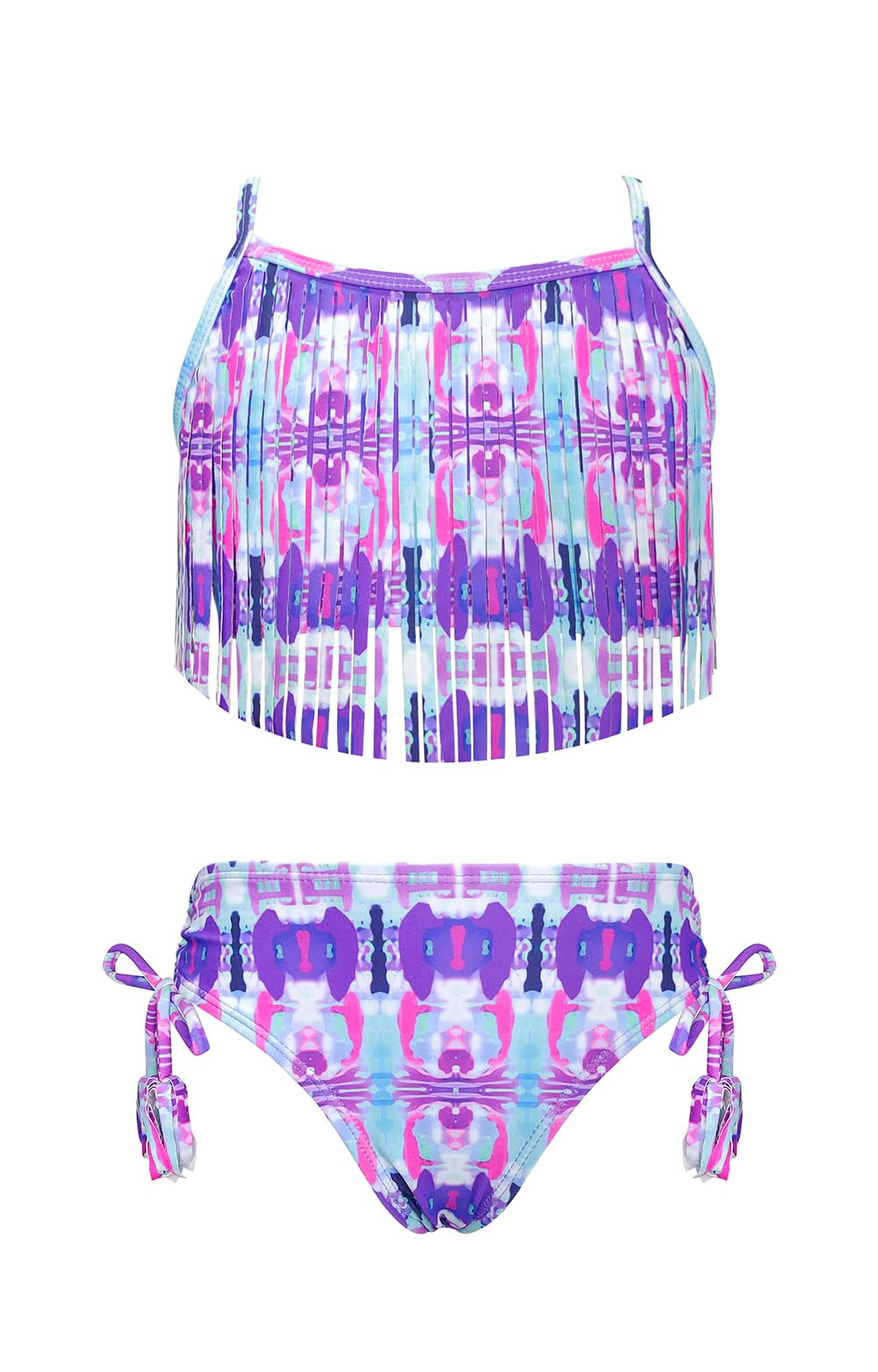 SHEKINI Traje de Baño de Dos Piezas para Niñas Elegante Estampado Retro Ajustable Tassel Top de Bikini Set con Triángulo Bikini Bottom Ropa de Playa para 6-14 años