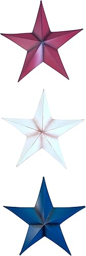 Miniatura 5 de Clovers Garden Estrellas de granero de metal de 6 pulgadas (juego de 3) decoración de pared de estrella roja, blanca y azul, decoración rústica de