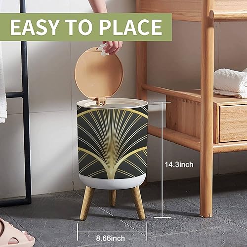 Miniatura 2 de Cubo de basura pequeño con tapa, estilo Art Deco sin costuras, textura geométrica, decorativa, papelera de madera, cubierta de prensa redonda para