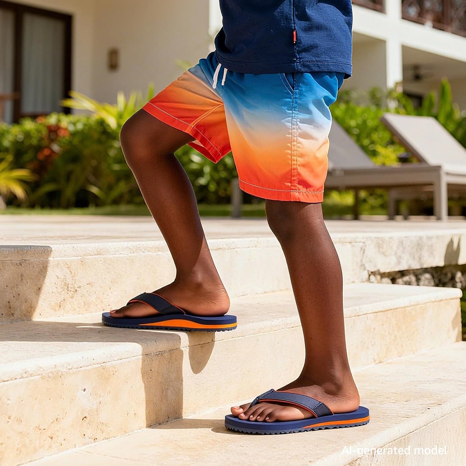 STQ KIDS Flip Flops for Boys Girls Kids Beach Sandals with Arch Support Non-Slip Fashion Summer Pool Sandal Outdoor Intdoor Swim Bath Shower Shoes Navy Size 5 Big Kid