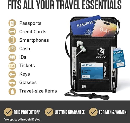 Vista 51 de Venture 4th bolsa de cuello de viaje con traba RFID, gris), V4-01-NP-GR