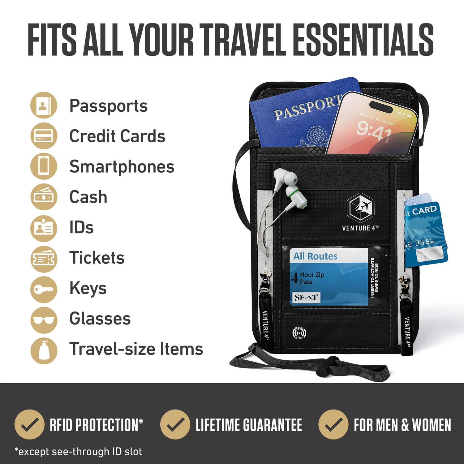 Borsello da Viaggio da Portare al Collo con Protezione RFID Portapassaporto Portafoglio da Viaggio Organizer e Custodia Documenti Antifurto