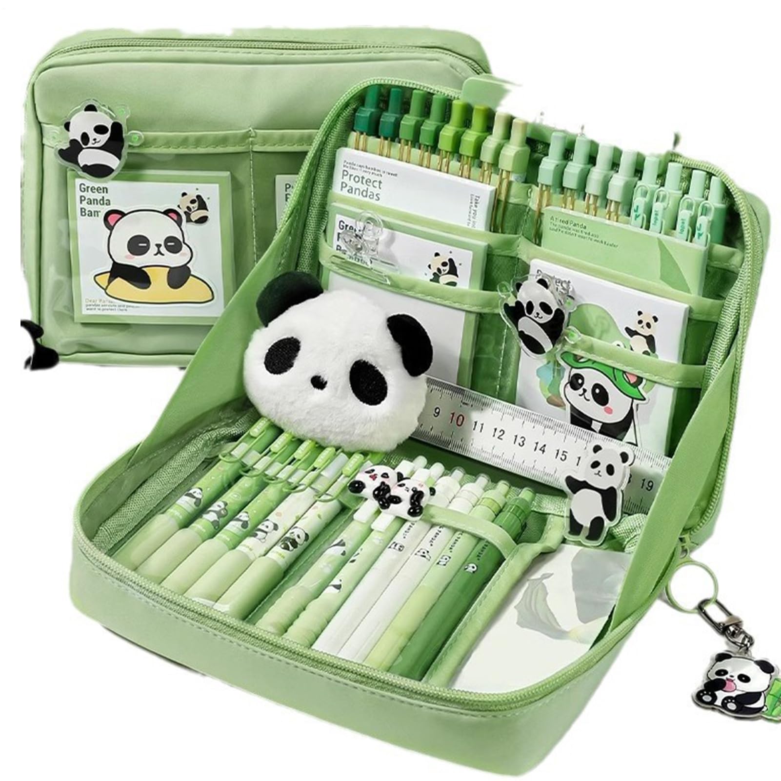 Fizepgo Panda Pencil Case | Cute Pencil Pouch with Dolls | Large Capacity Multi-Layer Wide Opening Mouth Pen Bag Makeup Bag School Stationery for Kids Girls Teenage Boys Gi-fts
