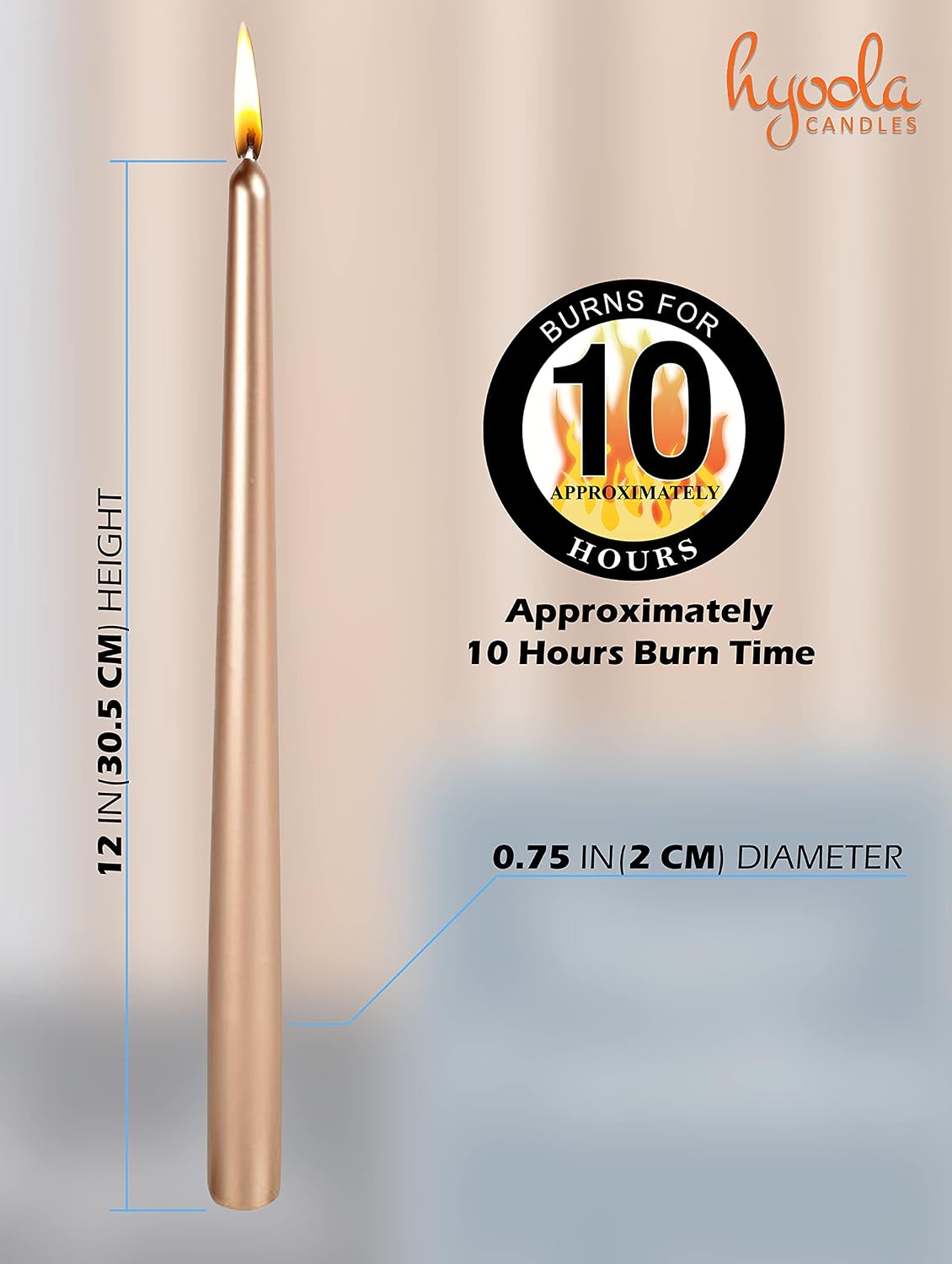 Hyoola Metallic Copper Taper Candles - 300 mm (12 Inch) Unscented Dripless Taper Candles - 10 Hour Burn Time - 12 Pack - Image 4