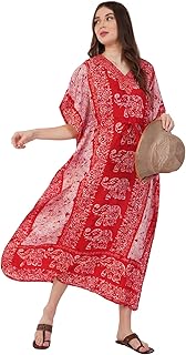 Elephant Design Women Kimono Cover Up V Neck Batwing Sleeve Plus Size Beach Kaftan Dresses
