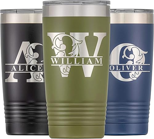 Miniatura 2 de Vaso personalizado con inicial y nombre grabados, taza de acero inoxidable de 20 onzas, vaso de café de viaje aislado al vacío de doble pared con