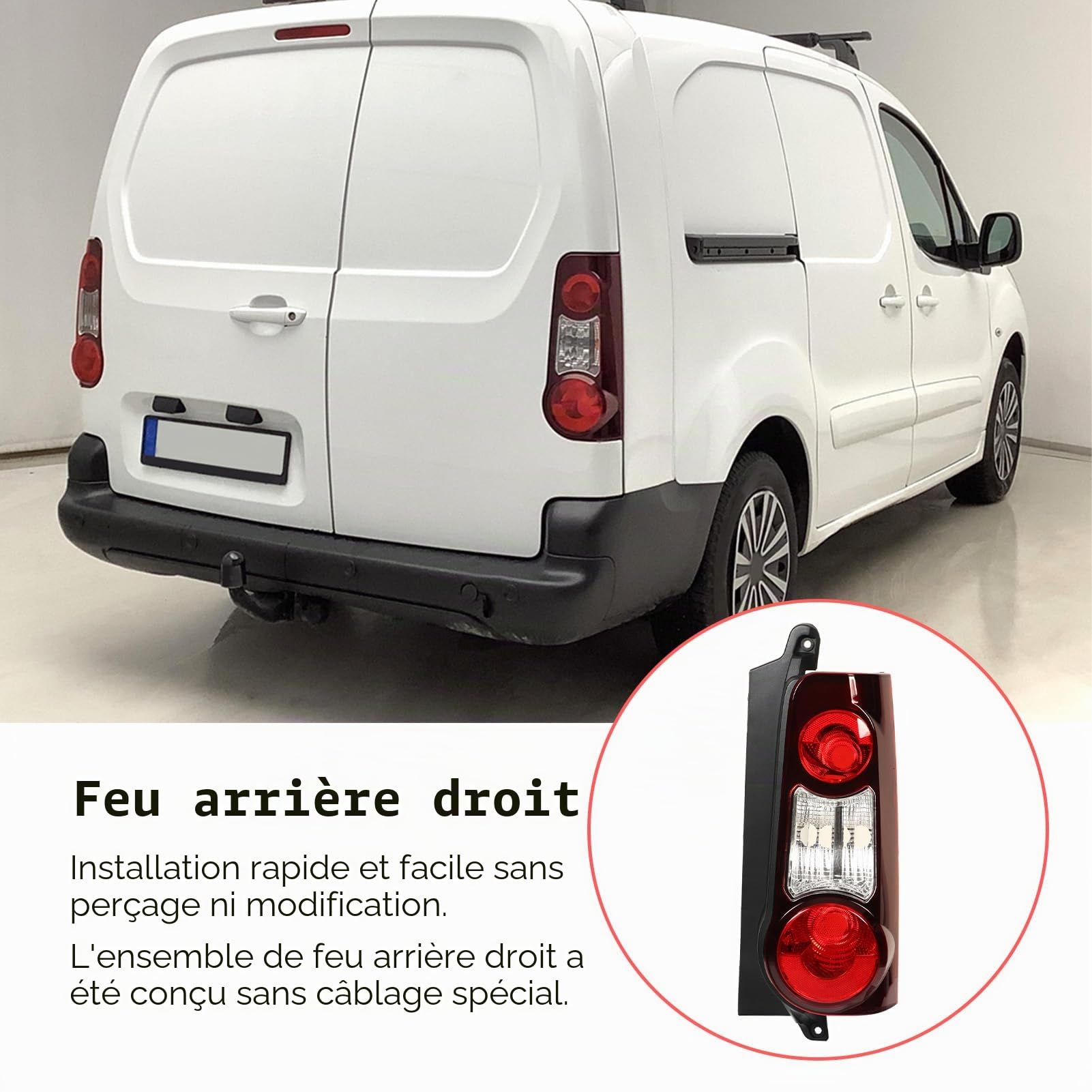 Aramox Feu Arrière Droit, Feu Stop et Clignotant, Compatible avec Mk2 Van et Partner 2012-2019, Remplacement 9677205480