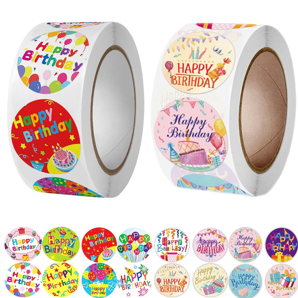Photo 1 of 1000PCS Happy Birthday Stickers for Kids Classroom,1 Inch 16 Styles Cute Round Adhesive Watercolor Birthday Sealing Sticker Labels for Kids Party Classroom Decoration