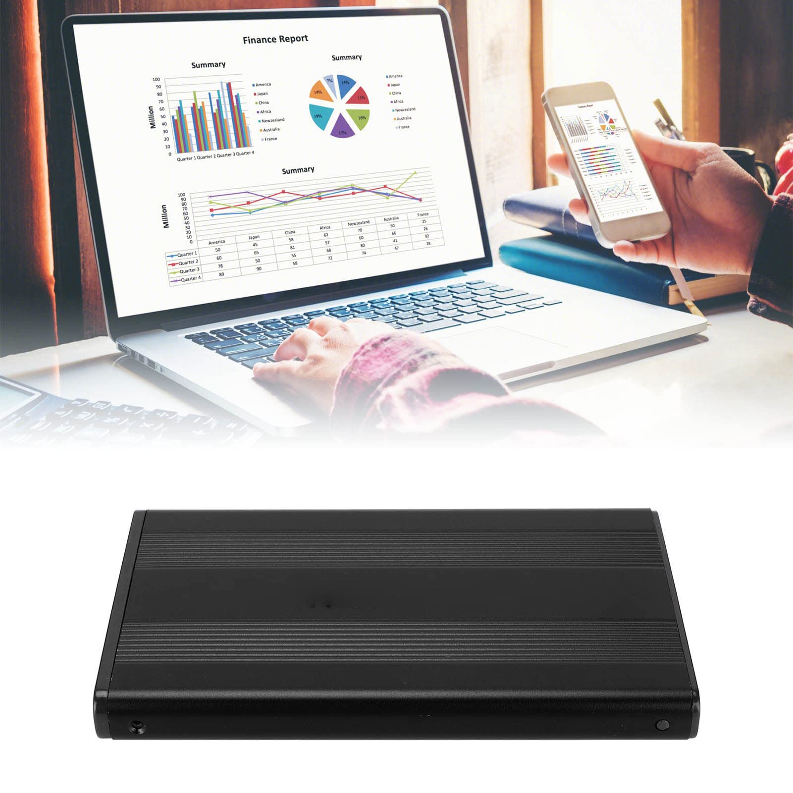 Naroote Disco Duro Externo, Disco Duro Portátil SSD HDD HDD Cubro 2.5 Pulgadas 5GBPS 2TB Capacidad Caso de Disco Duro Anti Estático con Interfaz USB3.0 (Black) (Disco Duro no Incluido)