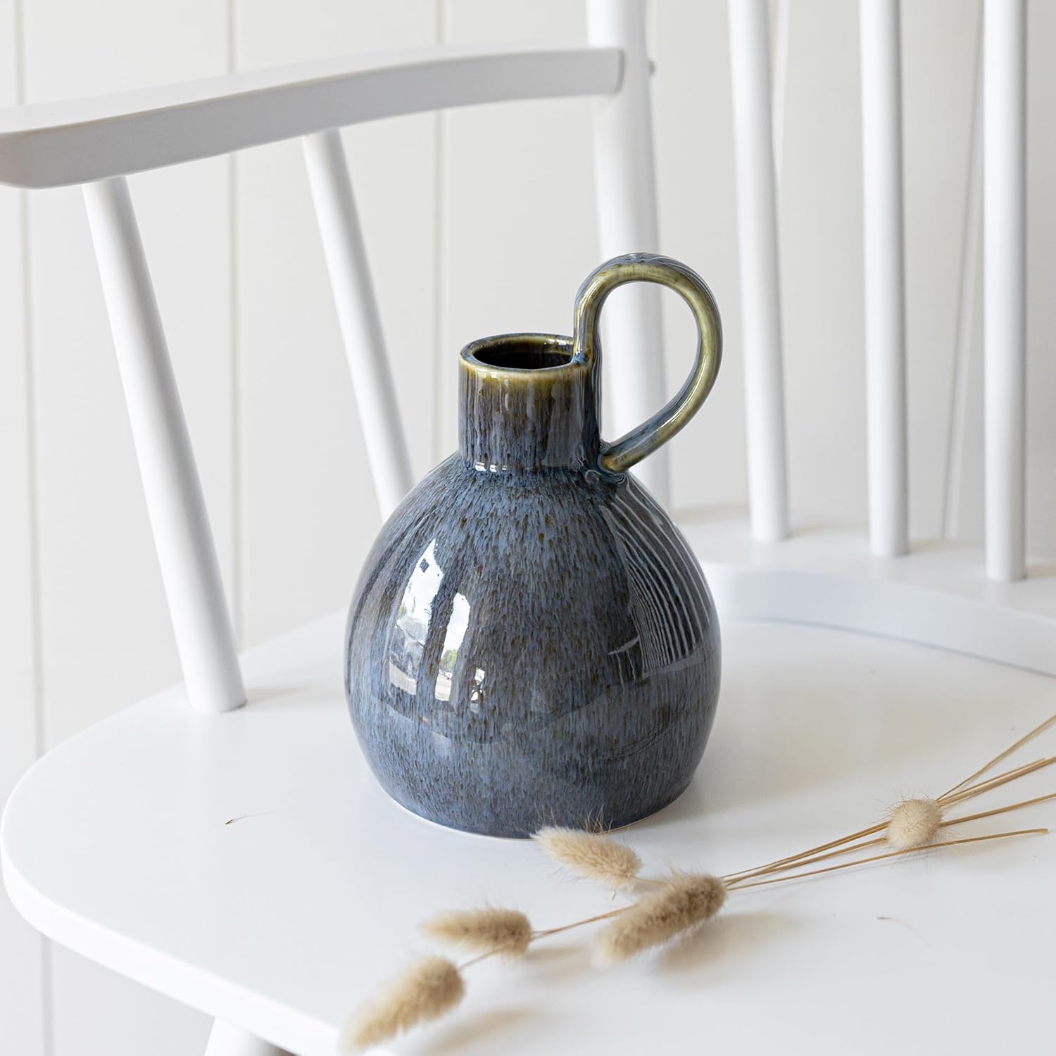 Foreside Home and Garden Oversized Handle Pitcher Vase Blue Porcelain by Foreside Home & Garden - Image 2