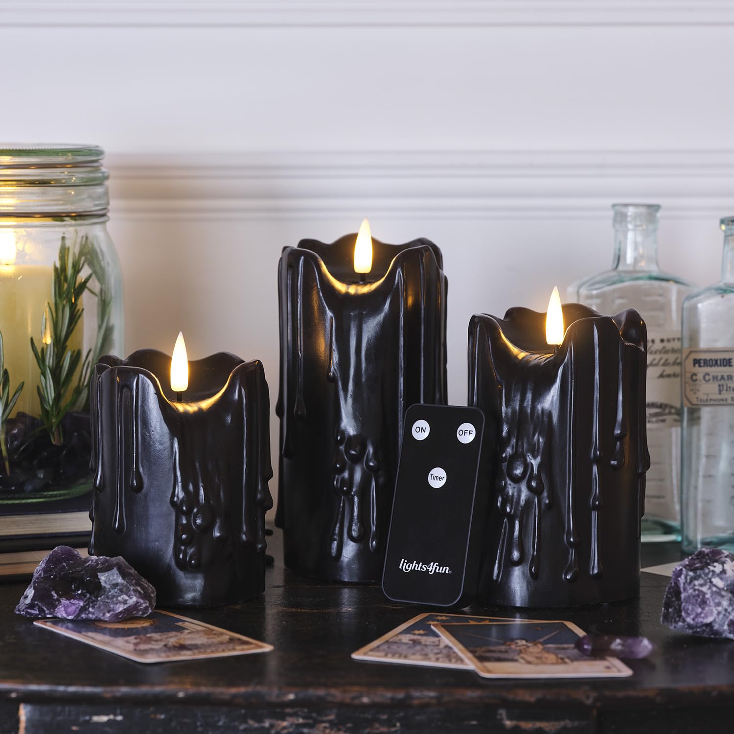 TruGlow® Black Dripping Wax LED Candle Trio