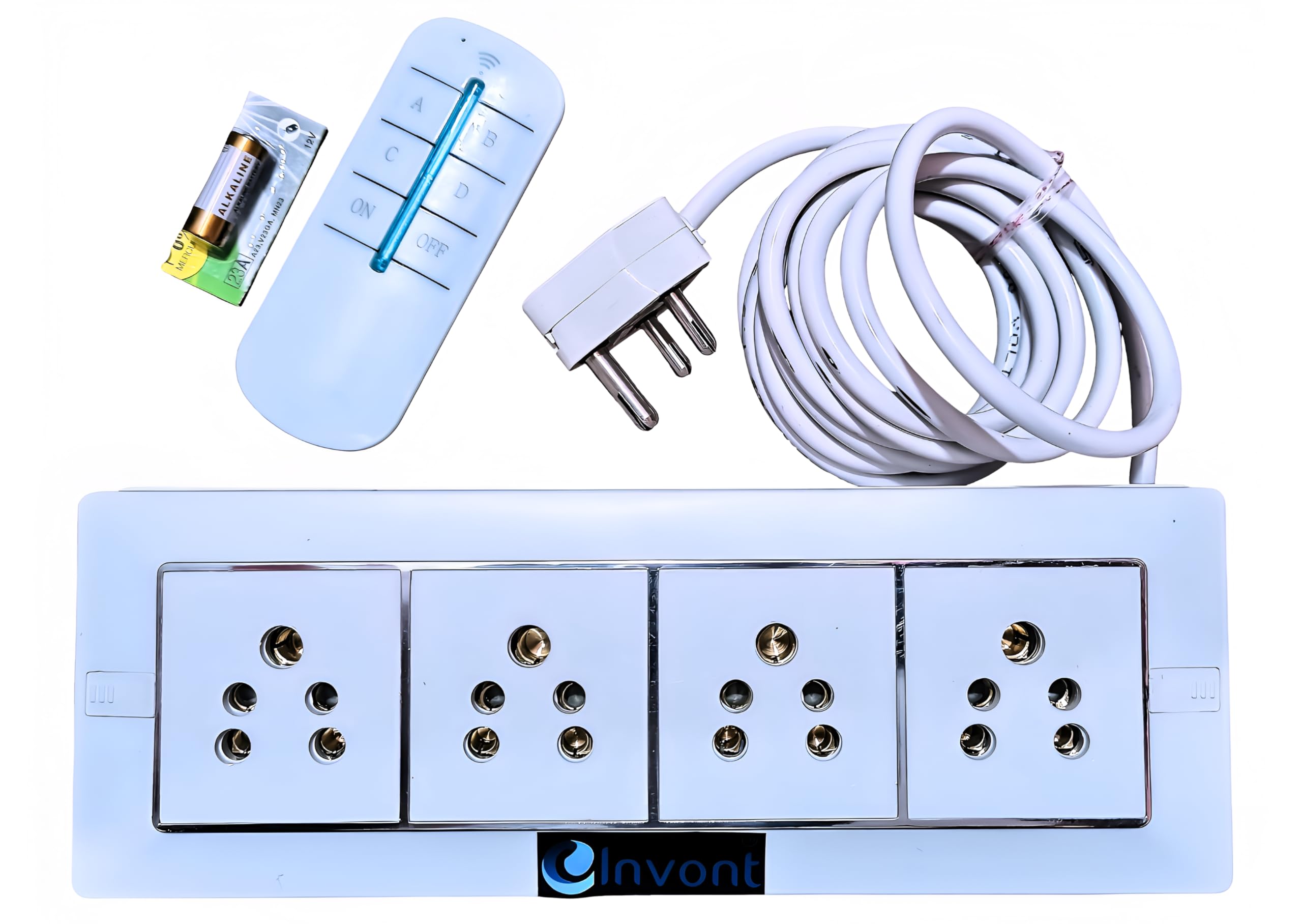 Invont Modular Gang Box with Four Socket and One Remote Control | Remote Control Power Outlet Light Switch Socket for Home Lamp Holder Adapter | Remote Control White Extension Board-image-38