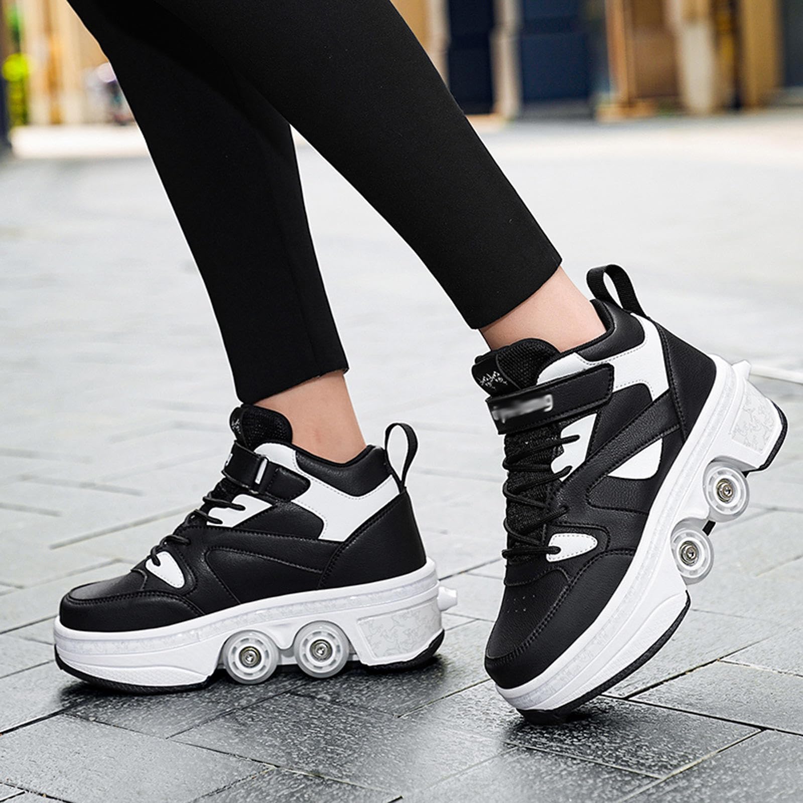 Sneakers Roller Scarpe da Skateboard Sneakers con Ruote Sport Ginnastica Moda Multiuso Kick Roller Shoe,Black-36