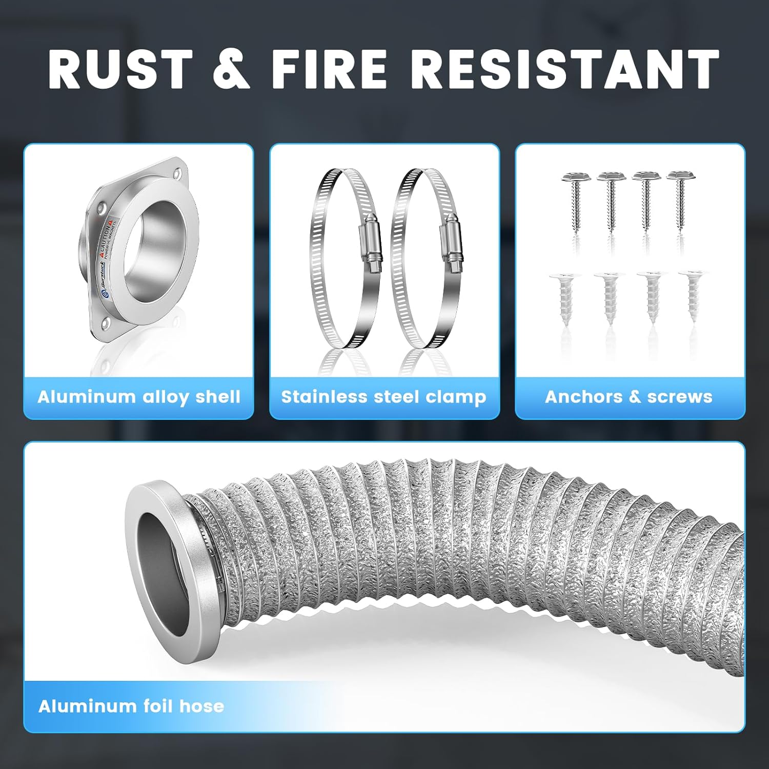 Magnetic Dryer Vent Coupling - 4'' Dryer Vent 180° Connector Kit with 3.2ft Aluminum Foil Hose Easy Cleaning Quick Connector Dryer Vent Kit