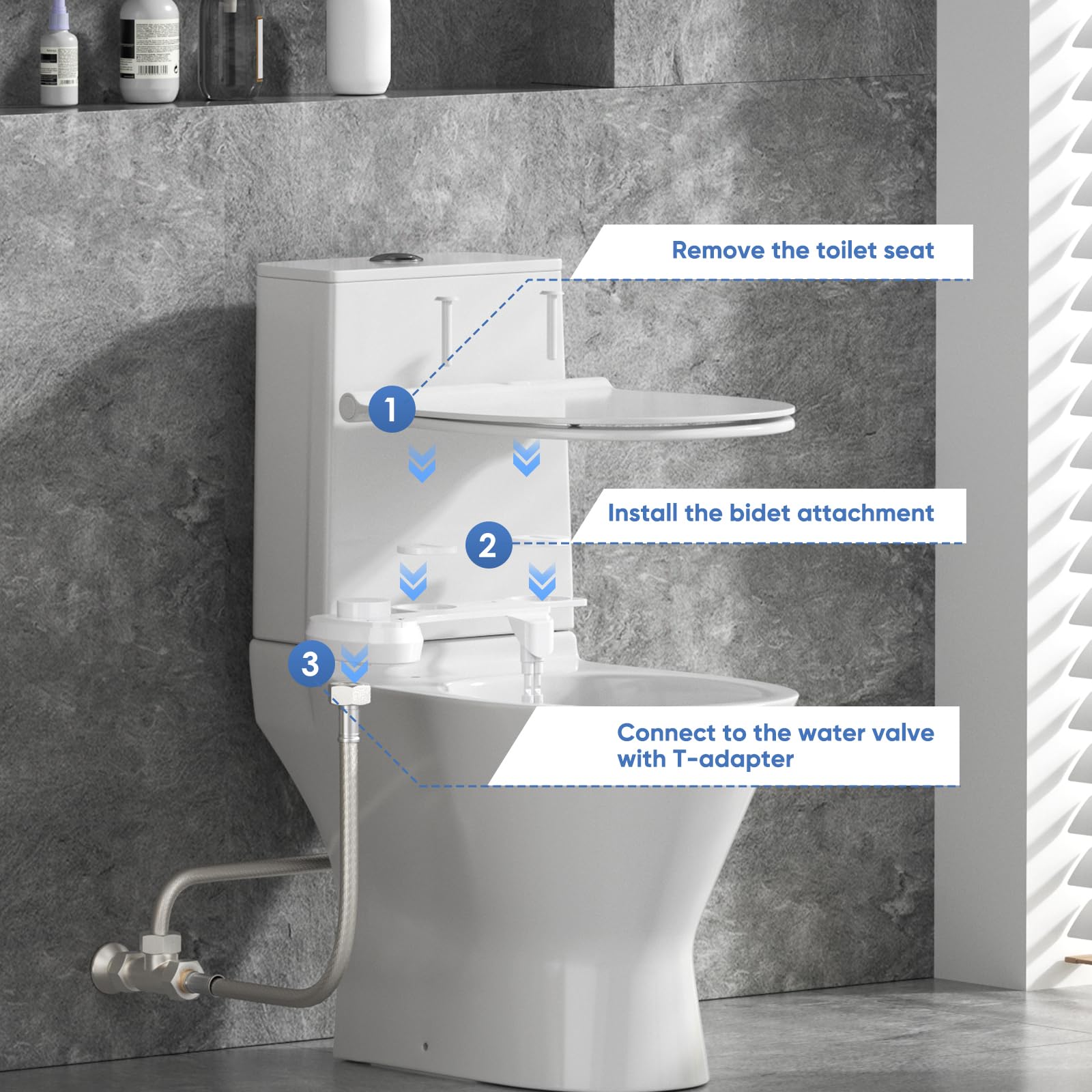 Pulvérisateur Bidet non électrique, Bouton poussoir réglable Toilette Japonaise pour eau froid de toilette bidet Abattant WC Alle De Bain avec Double Buses rétractables autonettoyantes