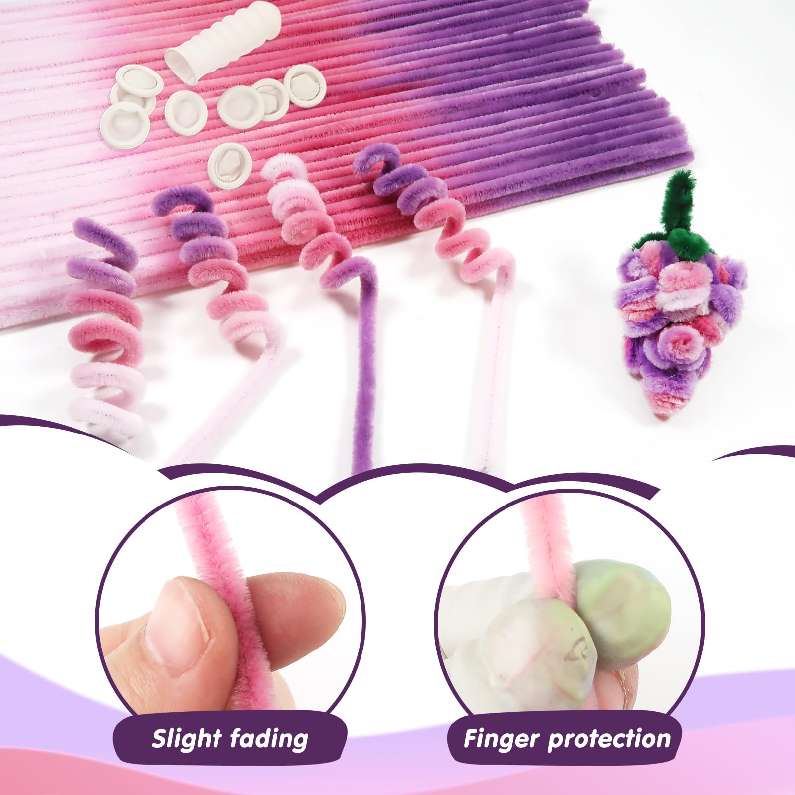 TOAOB 100pcs Pipe Cleaners Gradient Light Pink Purple Chenille Stems with Disposable Latex Finger Craft Supplies Wire Bending Plush for Art Projects DIY Decorations - Image 3