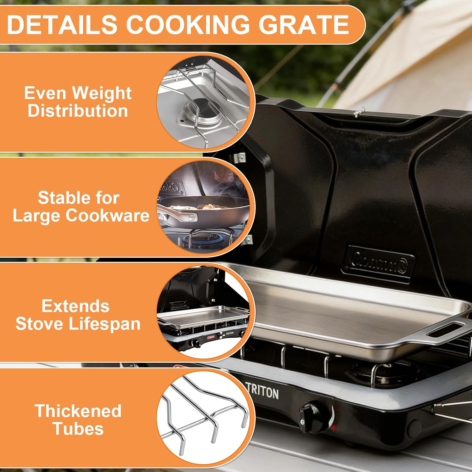 Flat Top Griddle & Stove Grate for Coleman Triton 2-Burner Propane Stove &Triton+ 2-Burner Camping Stove Rack & Grilling Pan Plate Set Replacement Parts for Coleman Griddle Accessories,Stainless Steel image 4