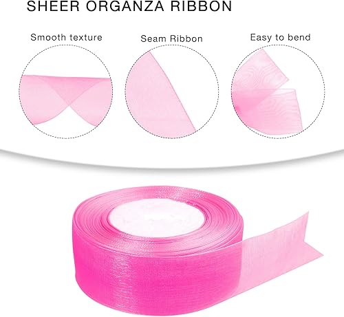 Miniatura 6 de Cinta de organza transparente de 1.5 pulgadas, cinta de gasa rosa intenso para envolver regalos, decoración de Navidad, Halloween, ramo de boda,