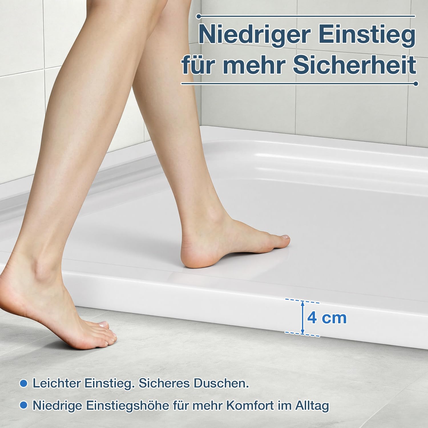 Piatto doccia 90 x 120 x 4 cm, in acrilico, 4 cm, piatto, bianco | Diametro 90 mm, foro di scarico, piatto doccia piatto da 4 cm, con pendenza, per piccoli bagni, ristrutturazione del bagno