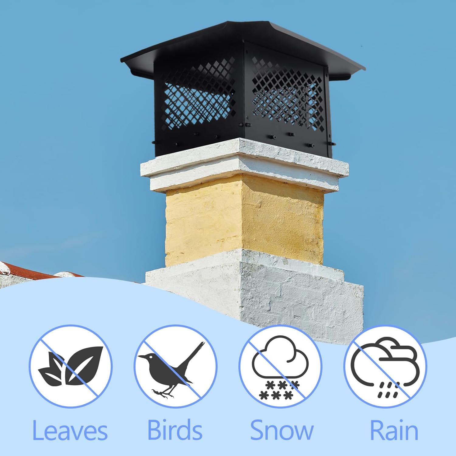 MY MIRONEY 13" x 13" Chimney Cap Black Galvanized Steel Chimney Cover with Gloves Heavy Duty Fireplace Chimney Rain Cap for Outside Adjustable Bottom to Fit Existing Clay Flue Tile Sizes