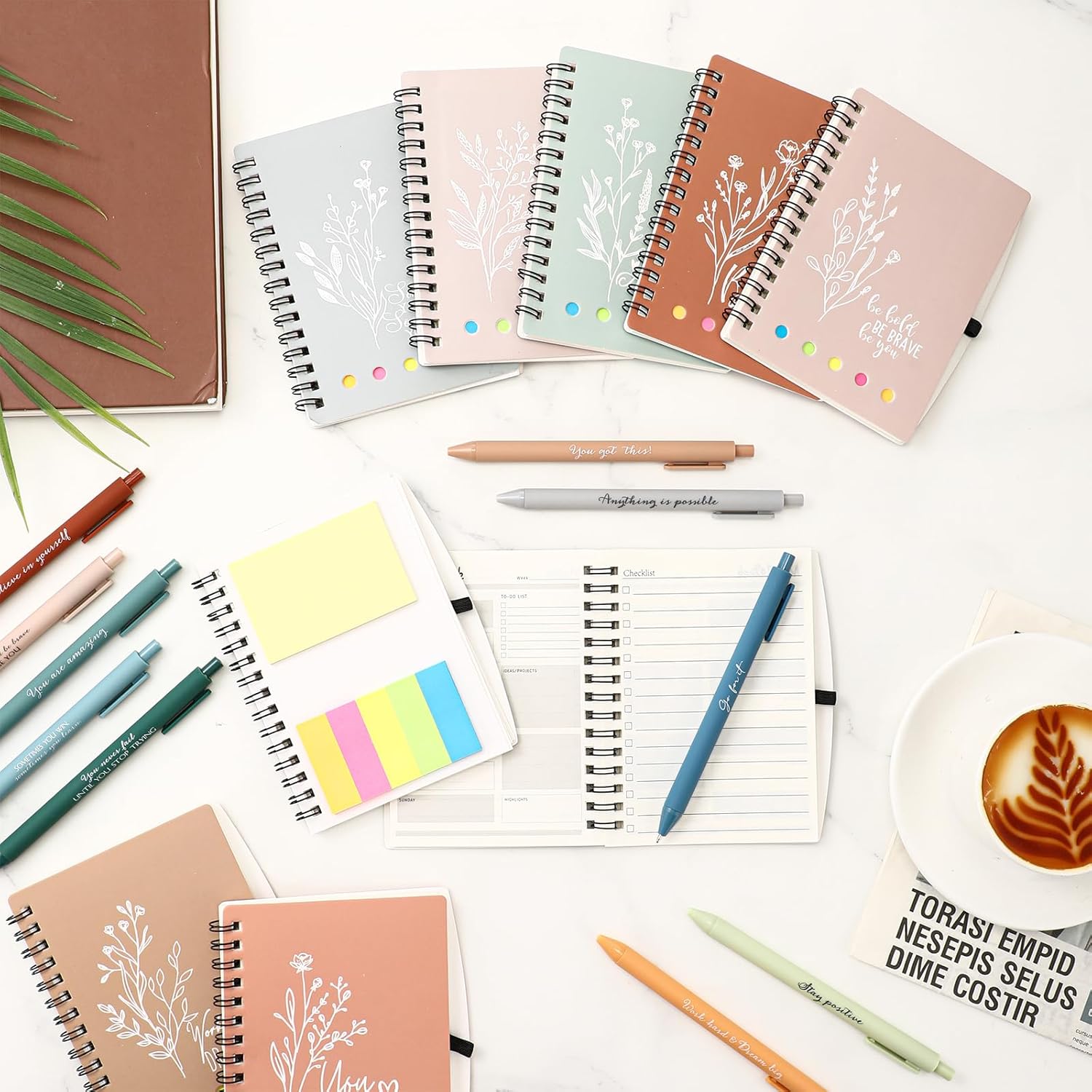 Dispowreath 20 Sets/40 Pcs Employee Appreciation Gifts Bulk A6 Inspirational Journal with Ballpoint Pen and Sticky Note Thank You Notebook for Staff Student Teacher Coworker(Classic Morandi)