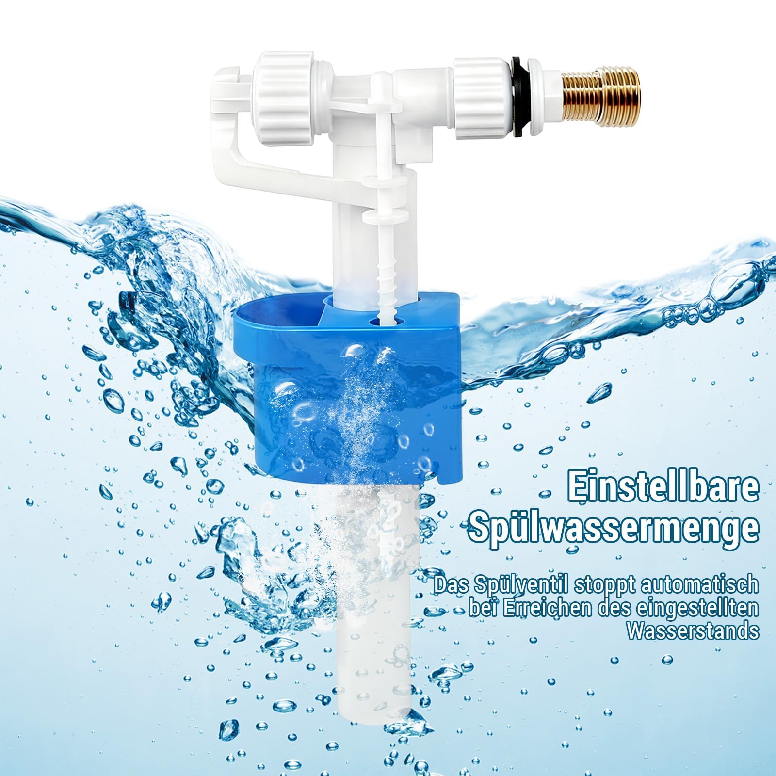 Spülkasten Füllventil Universal – G3/8 & G1/2 Messinganschluss, Einstellbarer Wasserstand, Leise & Wassersparend, Für WC Unterputz