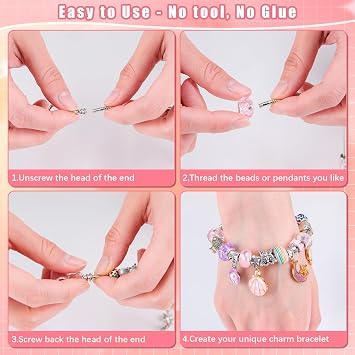 Hysagtek Bracelet Making Kit for Girls - 120PCS DIY Jewellery Making Supplies with Storage Box, Charms Beads & Elastic Cord, Arts Crafts Gifts for Teens Girls