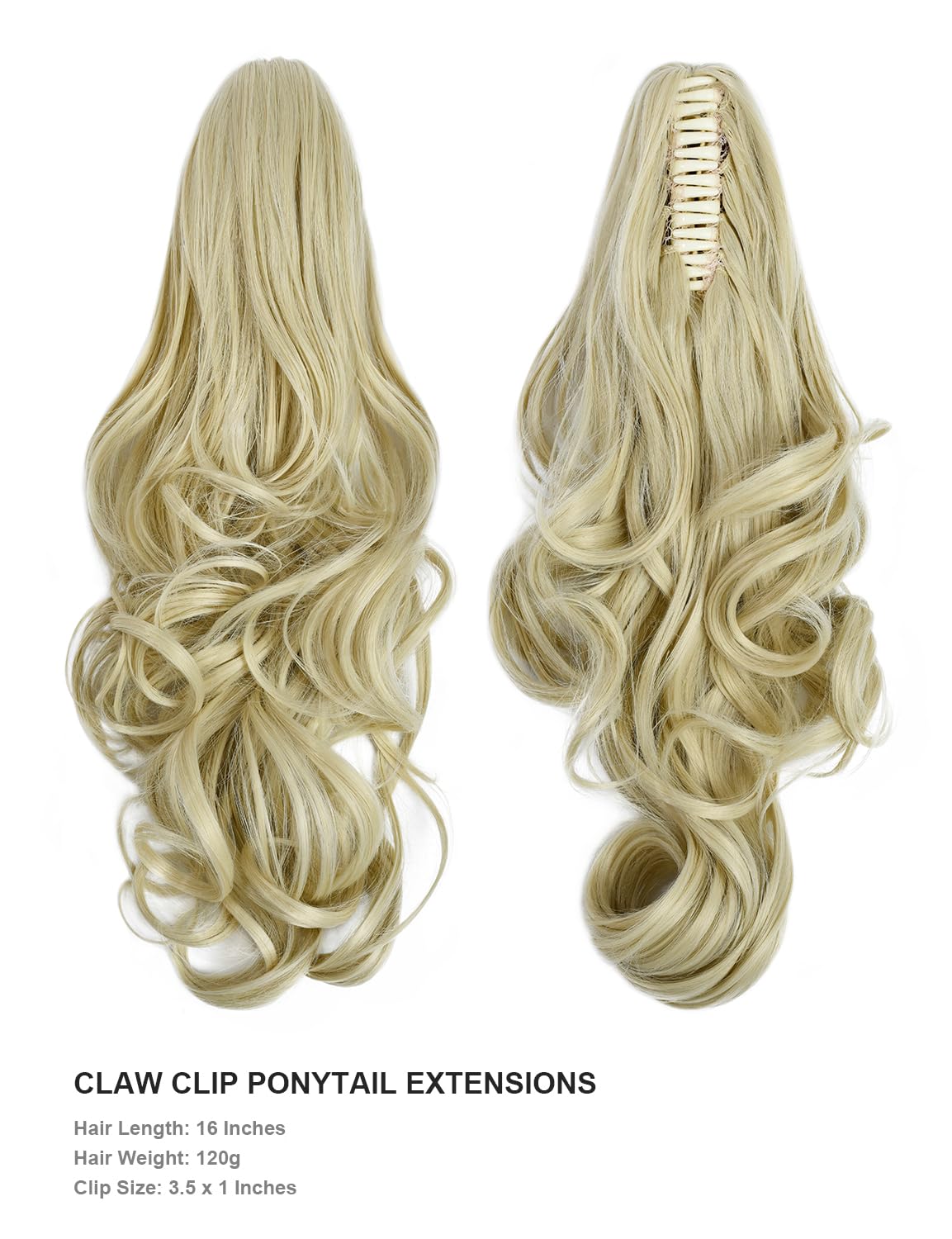 BUYOGET Ponytail Extension Long Curly Wavy Claw Jaw Clip in Synthetic Hairpiece Pony Tail Tale 16 Inches Bleach Blonde - Image 2