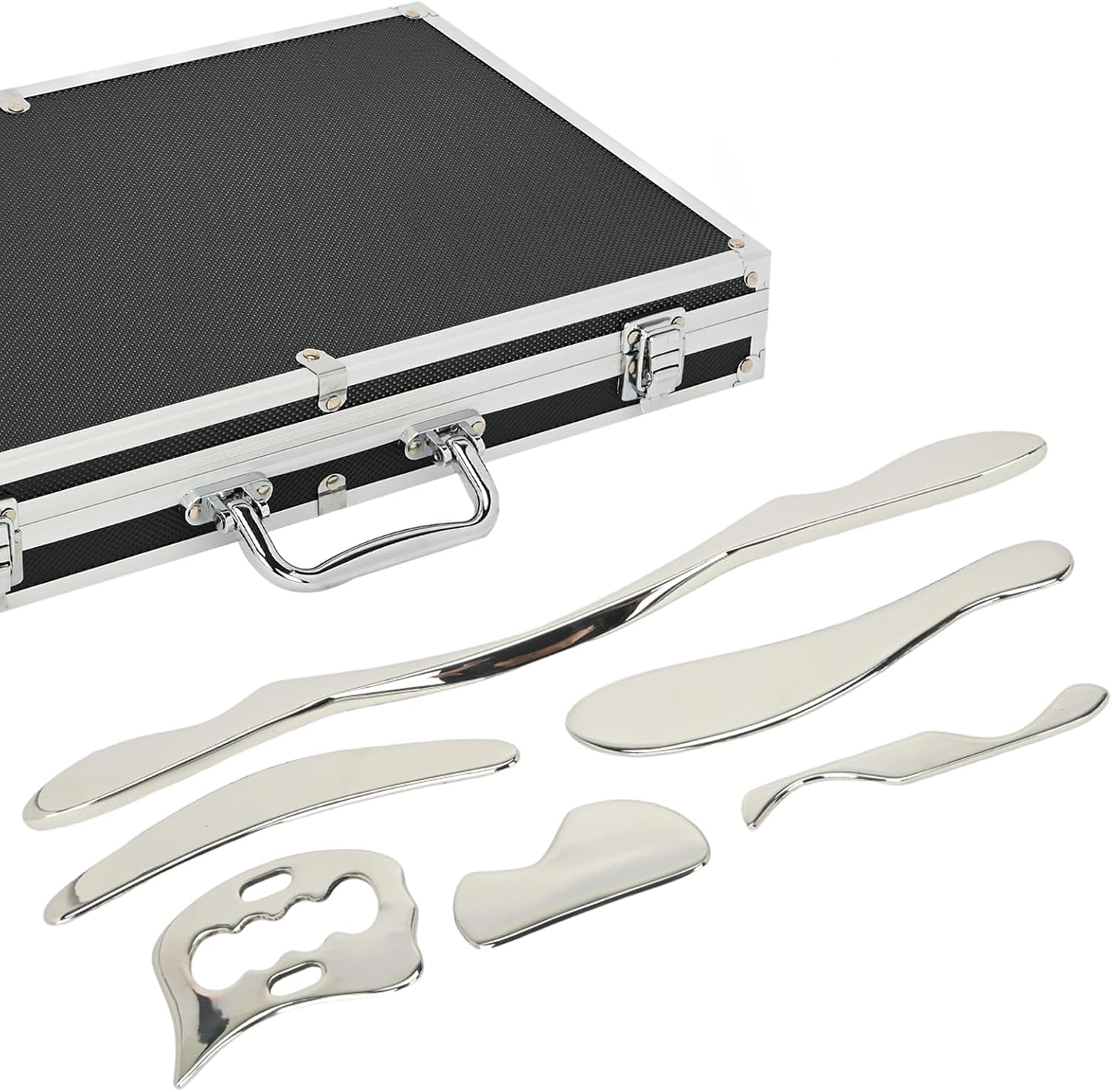 6-Piece Gua Sha Muscle Stainless Steel Scraper Massage Tool Set for Arms/Back/Shoulder Portable Physical Therapy IASTM Tools for Soft Tissue Mobilization with Carrying Case